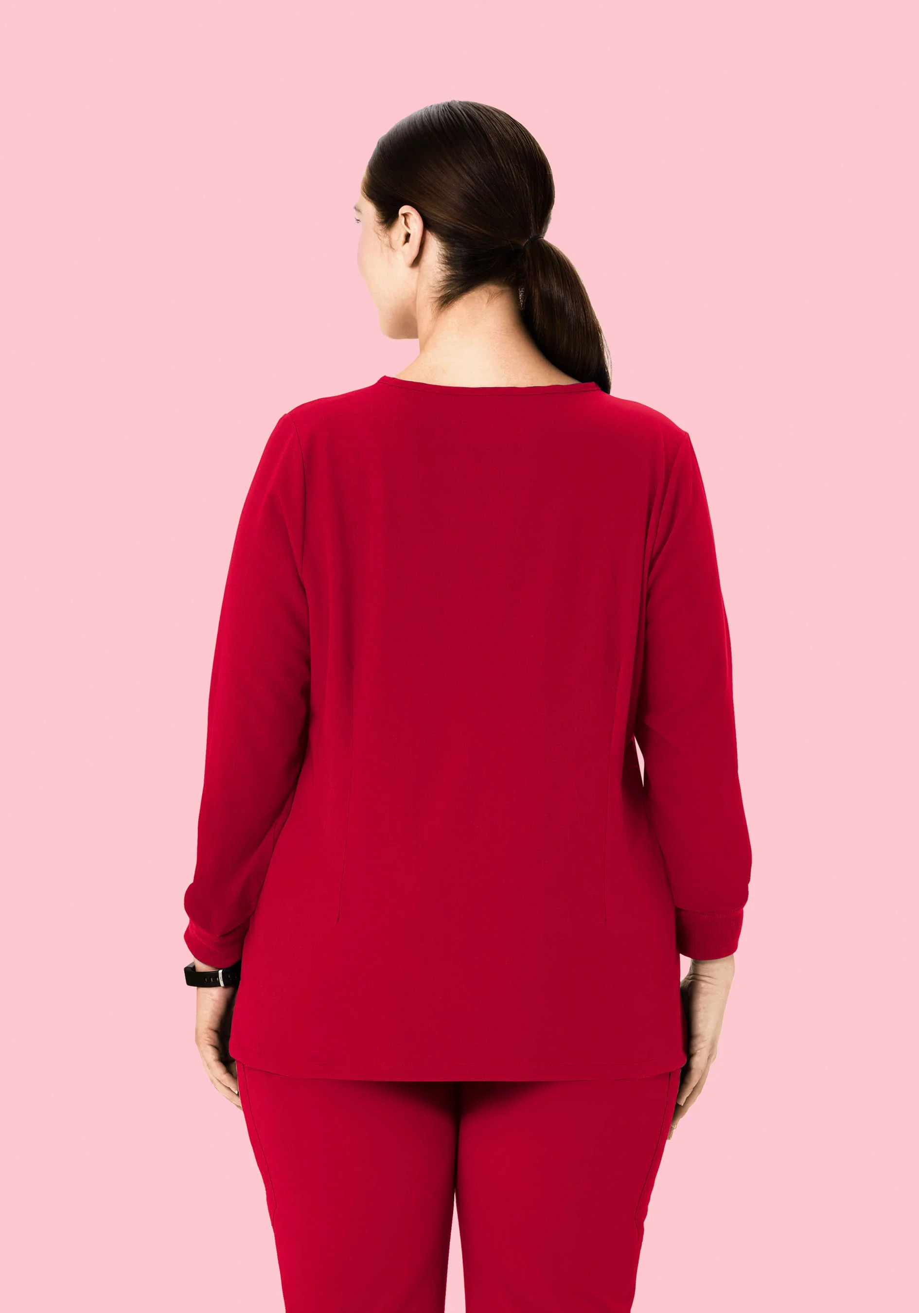 Long Sleeve Notch Neck Top Crimson - Image 6