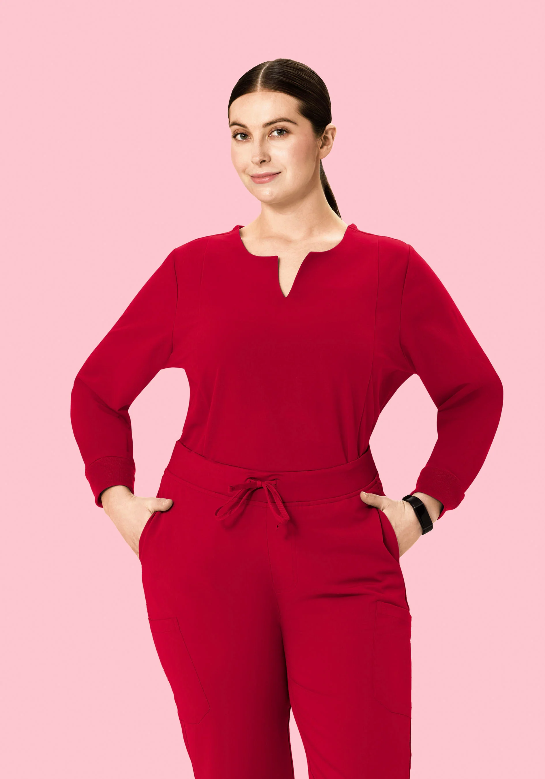 Long Sleeve Notch Neck Top Crimson - Image 7