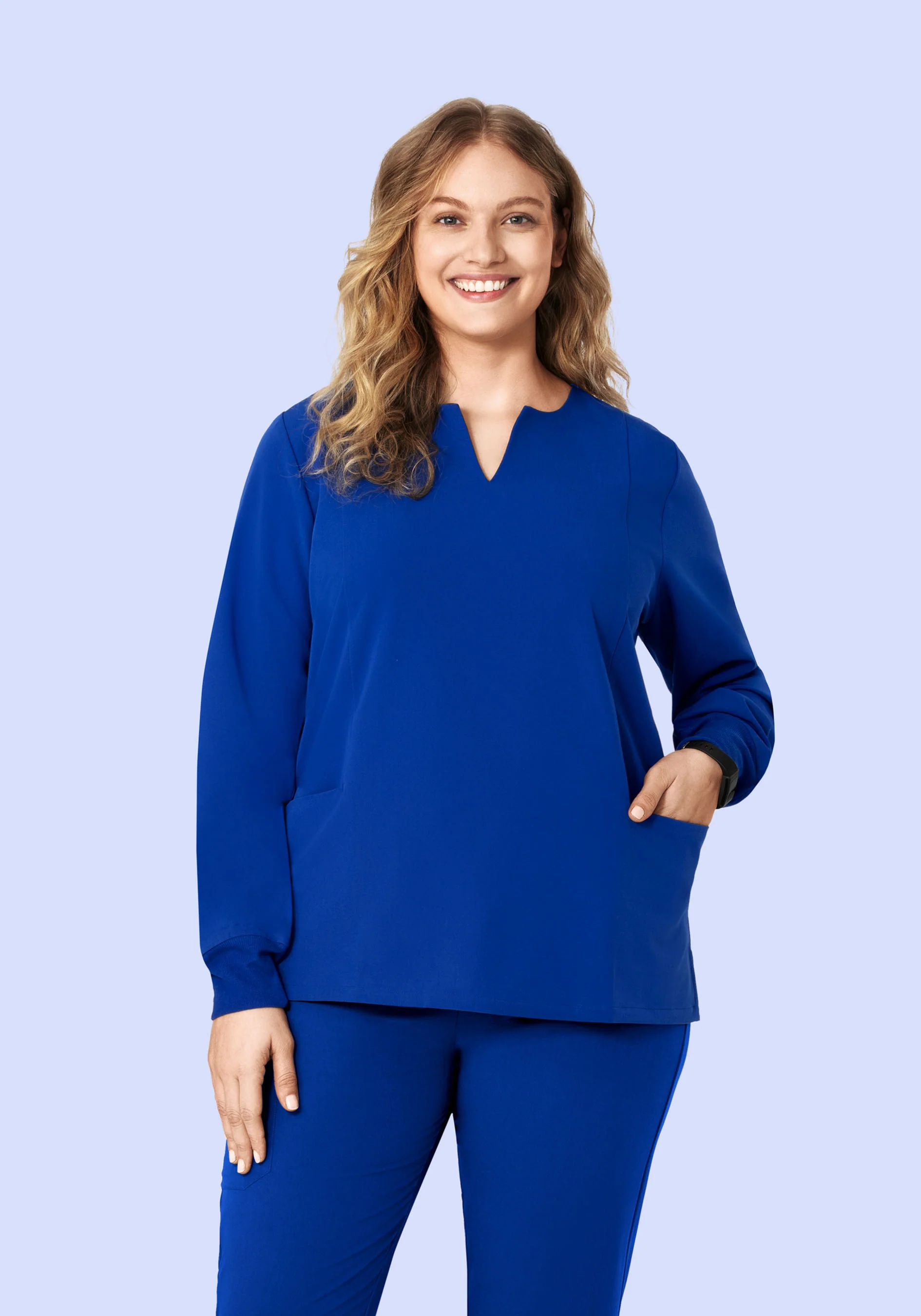 Long Sleeve Notch Neck Top Galaxy Blue - Image 5