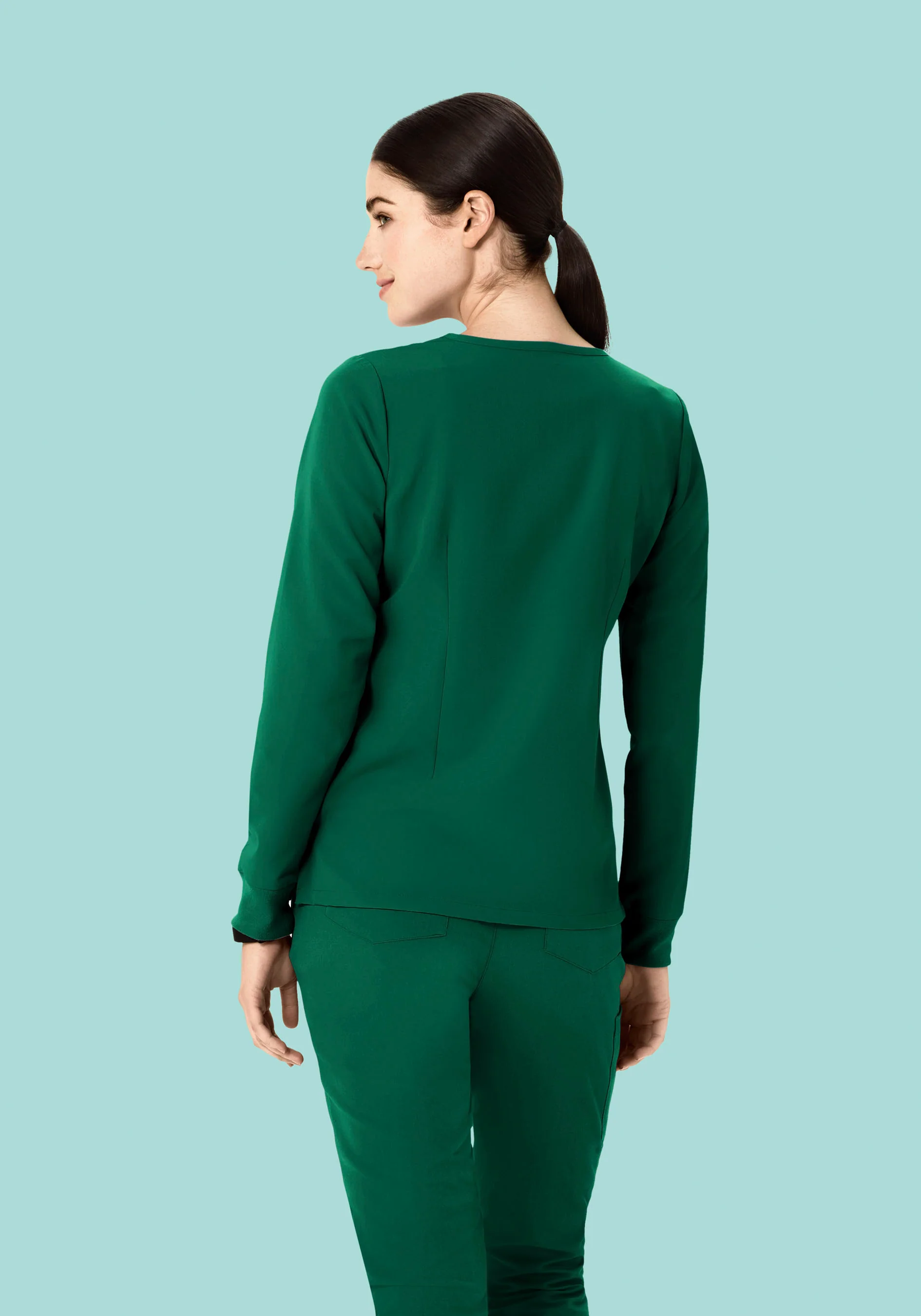 Long Sleeve Notch Neck Top Hunter Green - Image 4