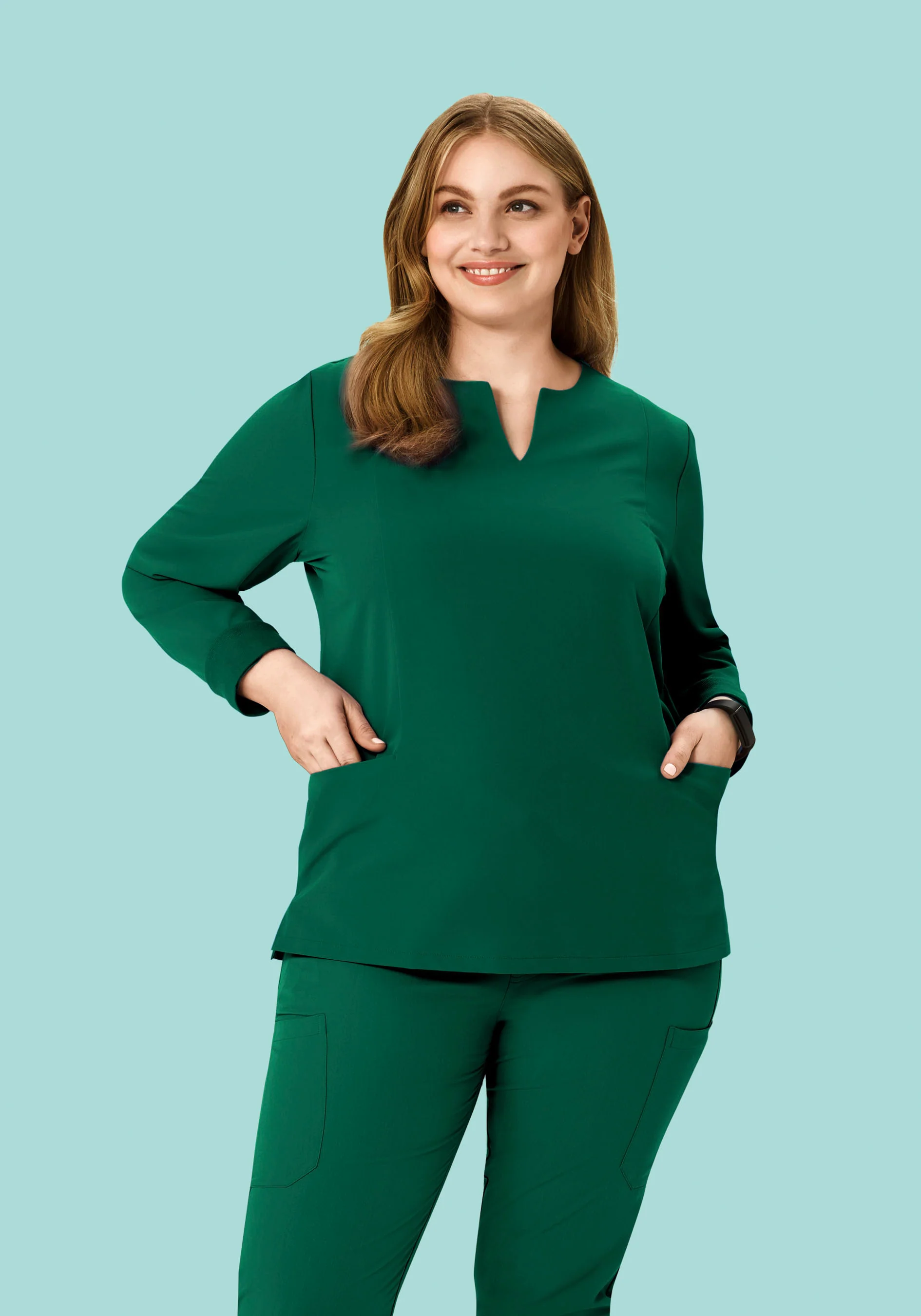 Long Sleeve Notch Neck Top Hunter Green - Image 5