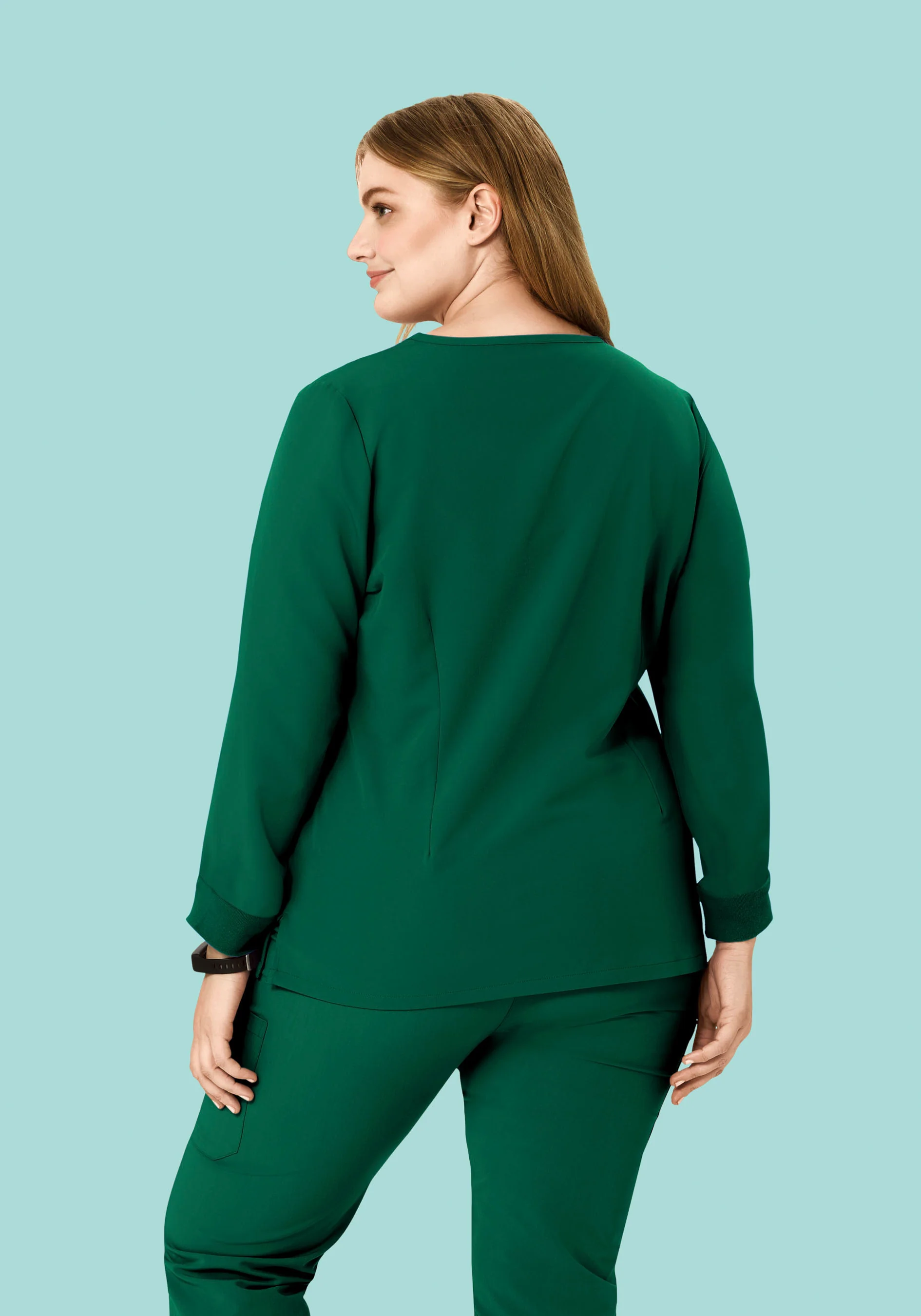 Long Sleeve Notch Neck Top Hunter Green - Image 8