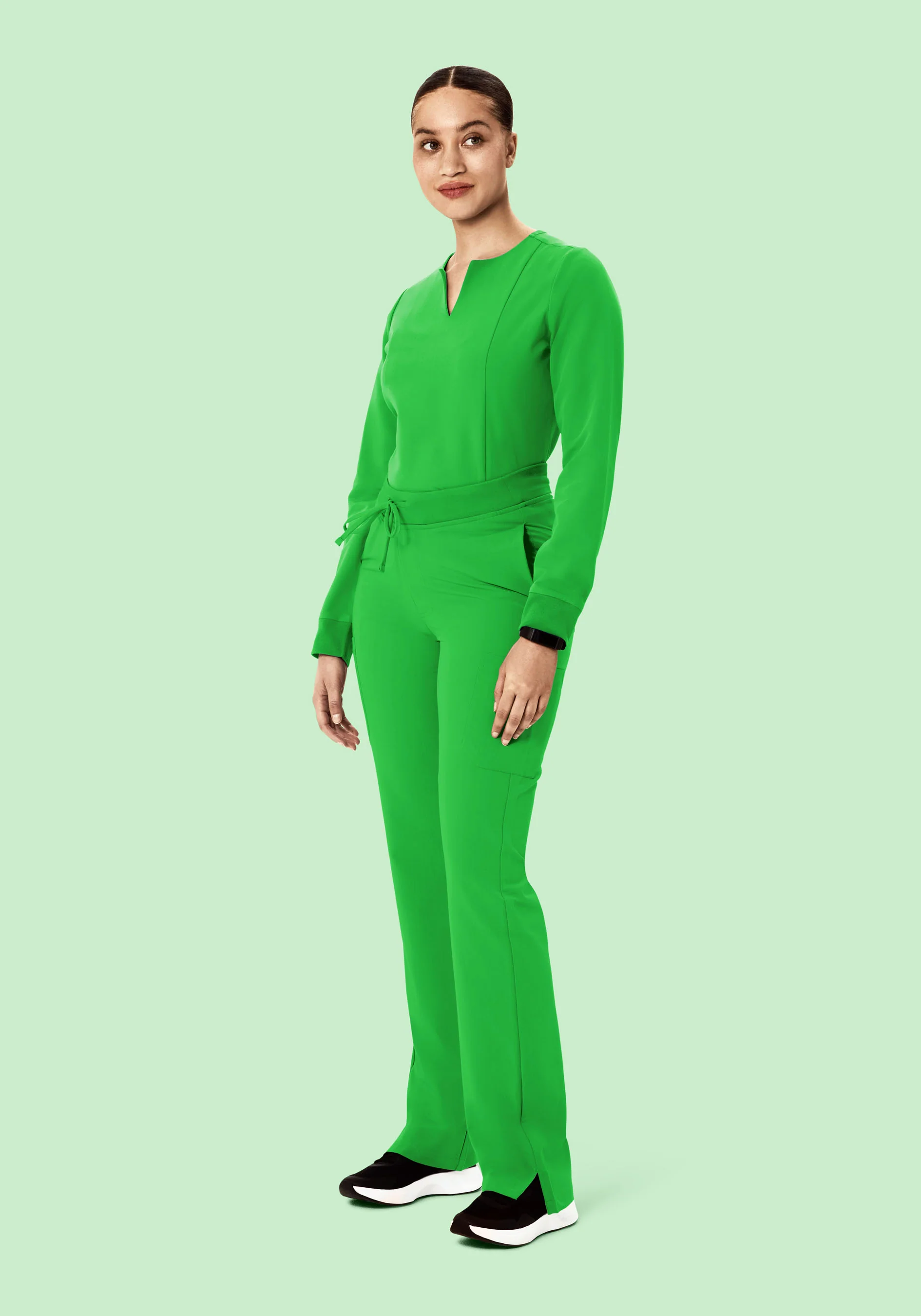 Long Sleeve Notch Neck Top Kelly Green - Image 3