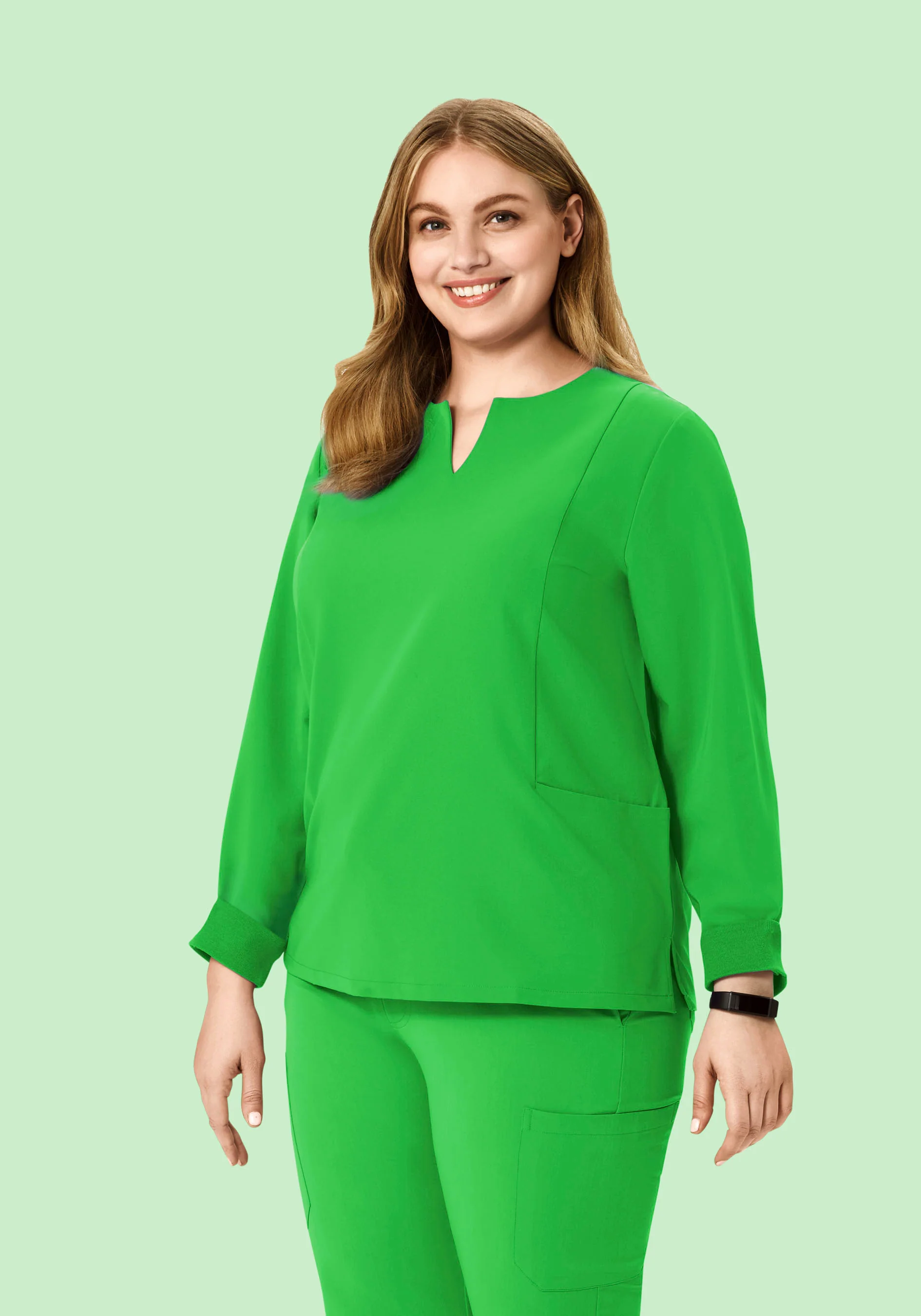 Long Sleeve Notch Neck Top Kelly Green - Image 5