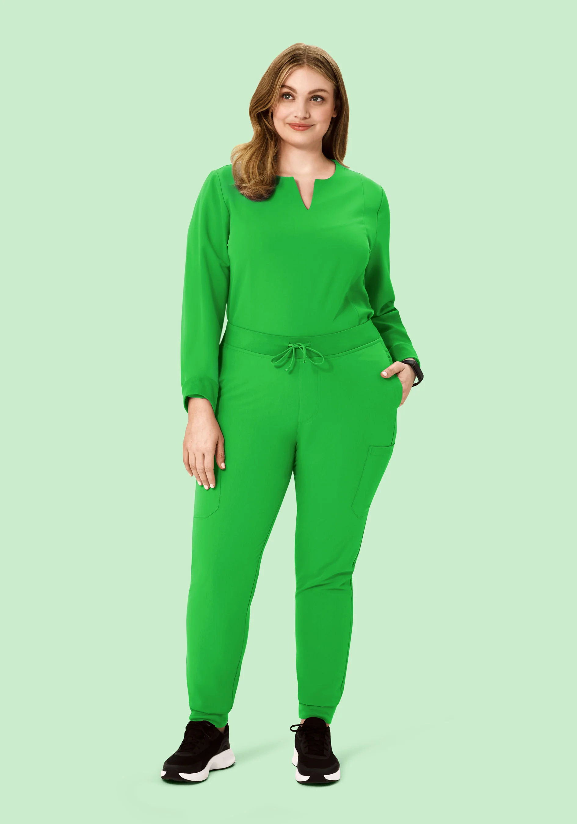 Long Sleeve Notch Neck Top Kelly Green - Image 7