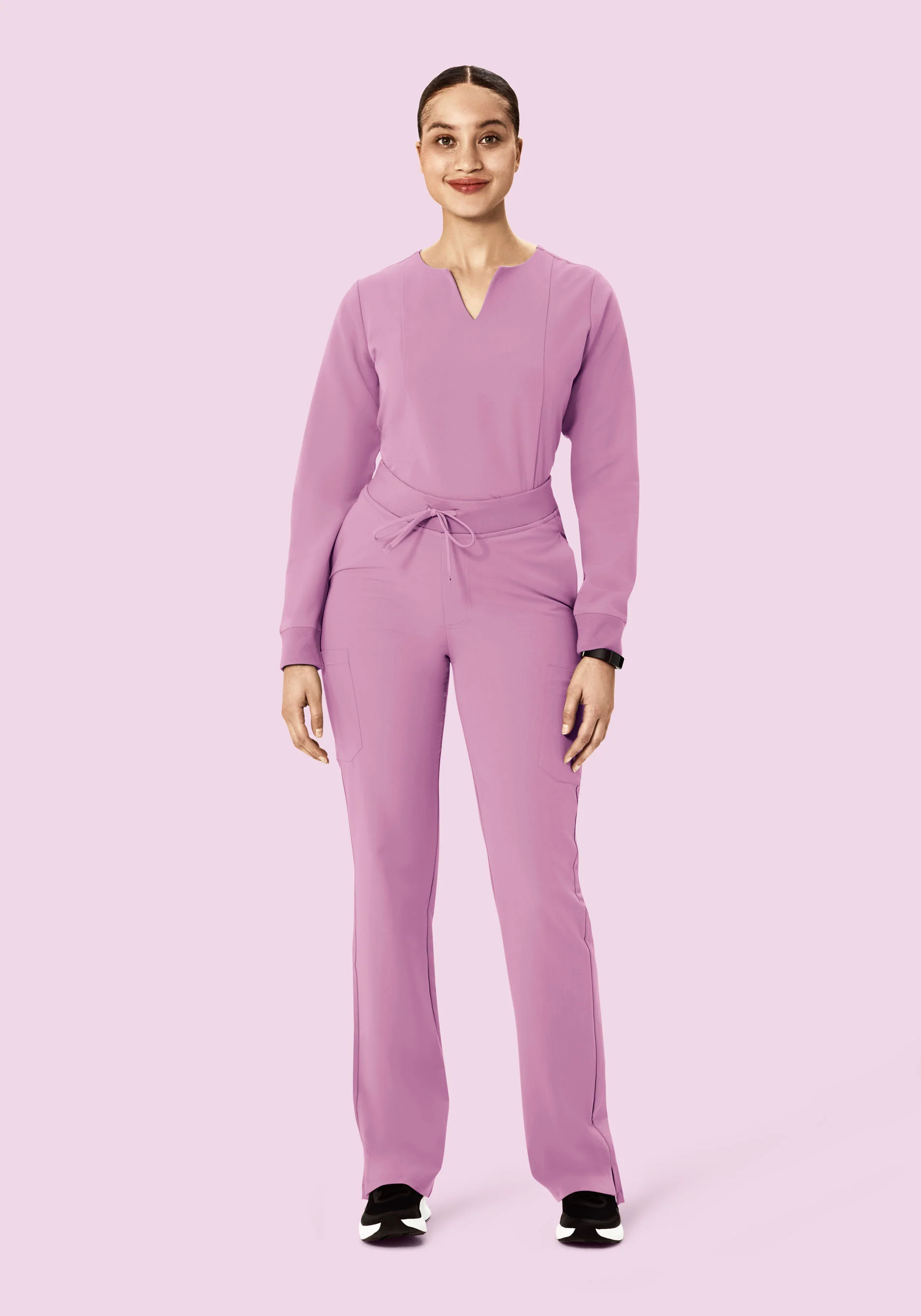 Long Sleeve Notch Neck Top Lilac - Image 3