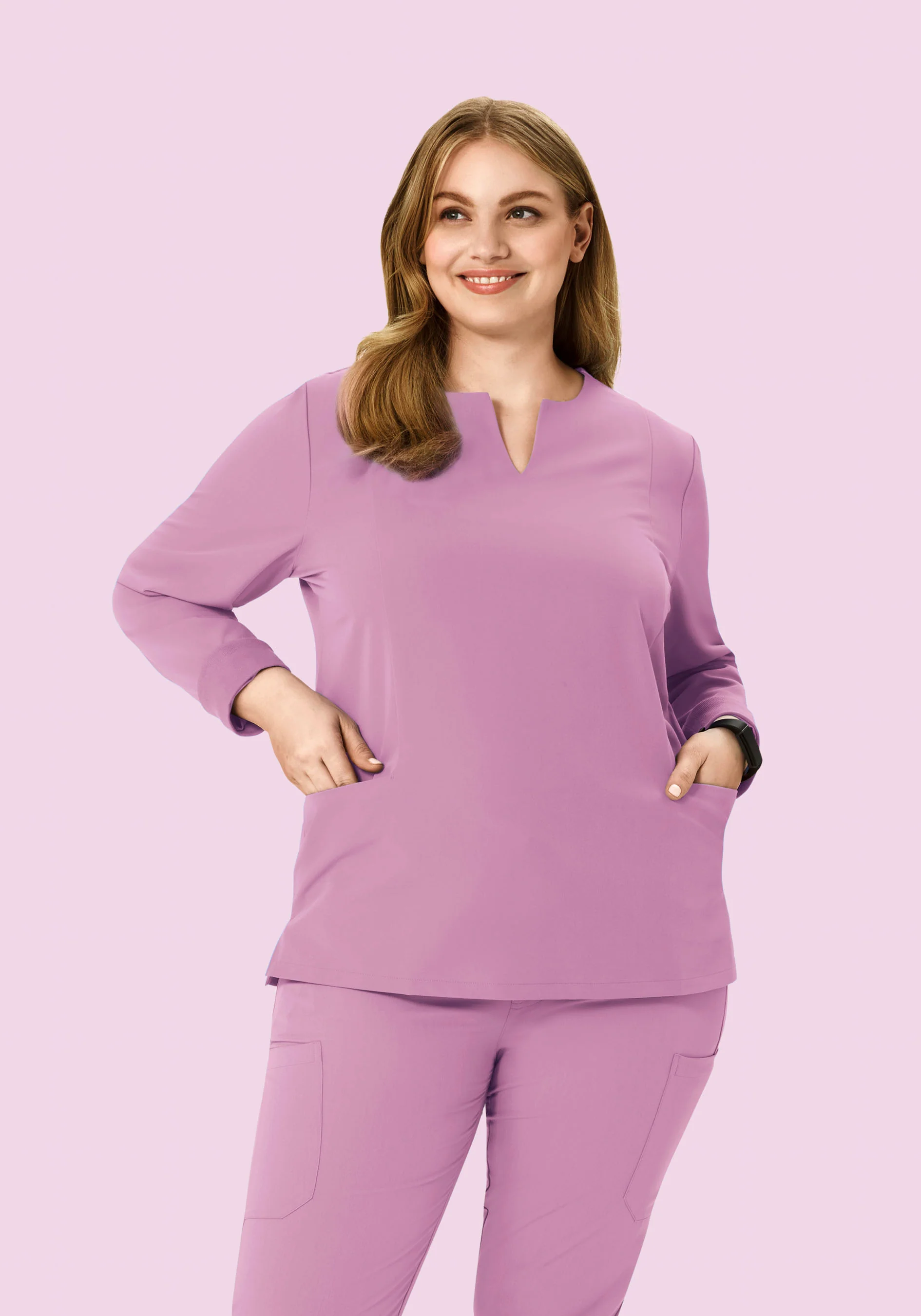Long Sleeve Notch Neck Top Lilac - Image 5