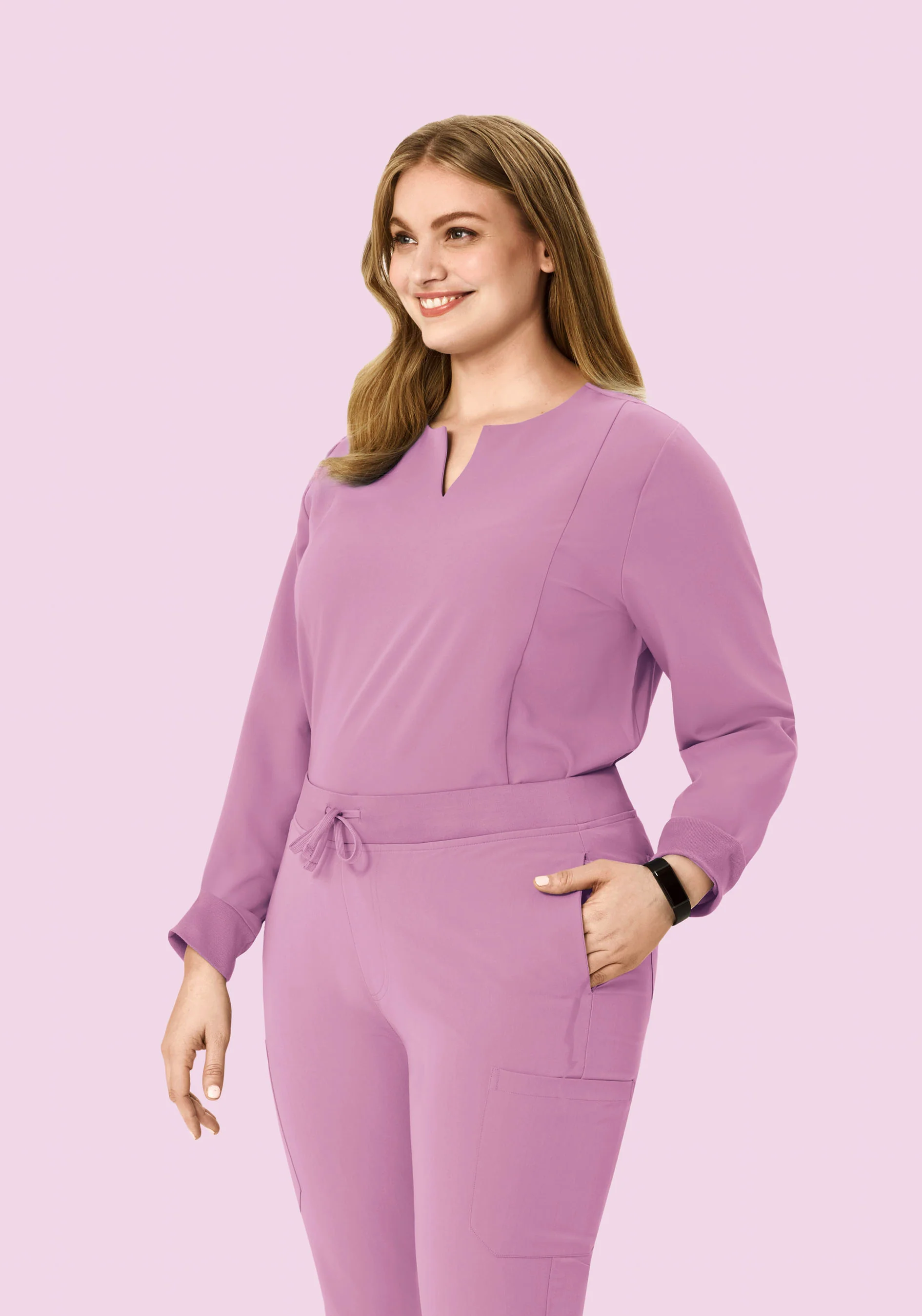 Long Sleeve Notch Neck Top Lilac - Image 6