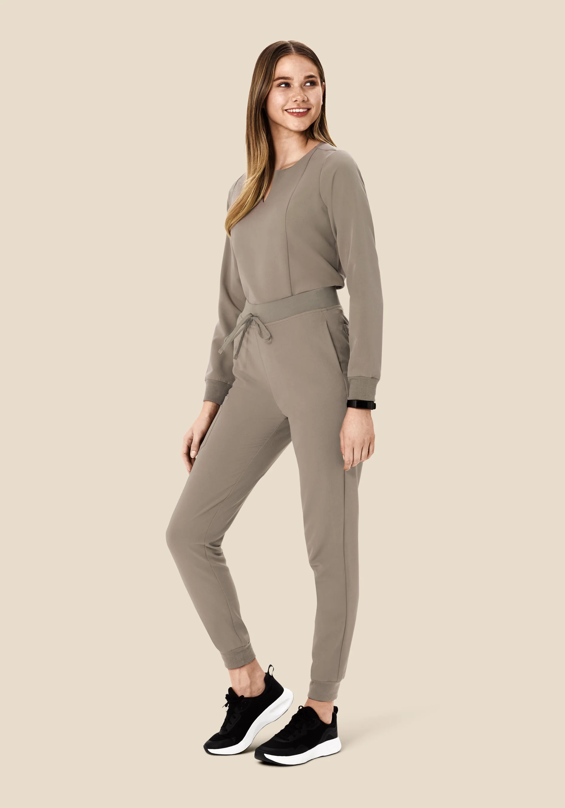 Long Sleeve Notch Neck Top Macchiato - Image 3