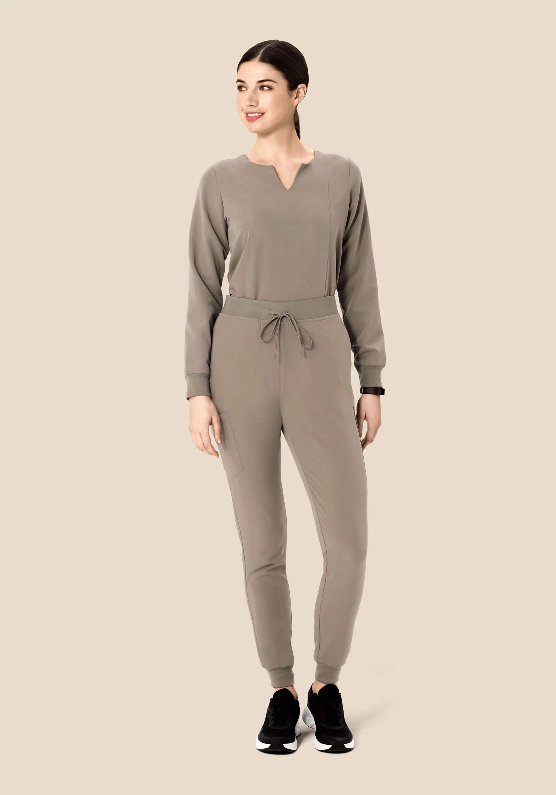 Long Sleeve Notch Neck Top Macchiato - Image 4