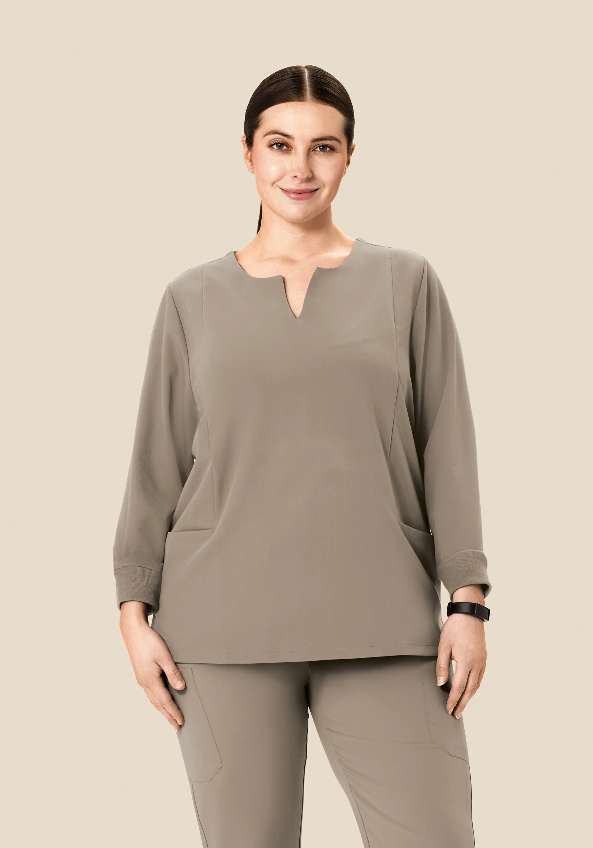 Long Sleeve Notch Neck Top Macchiato - Image 5