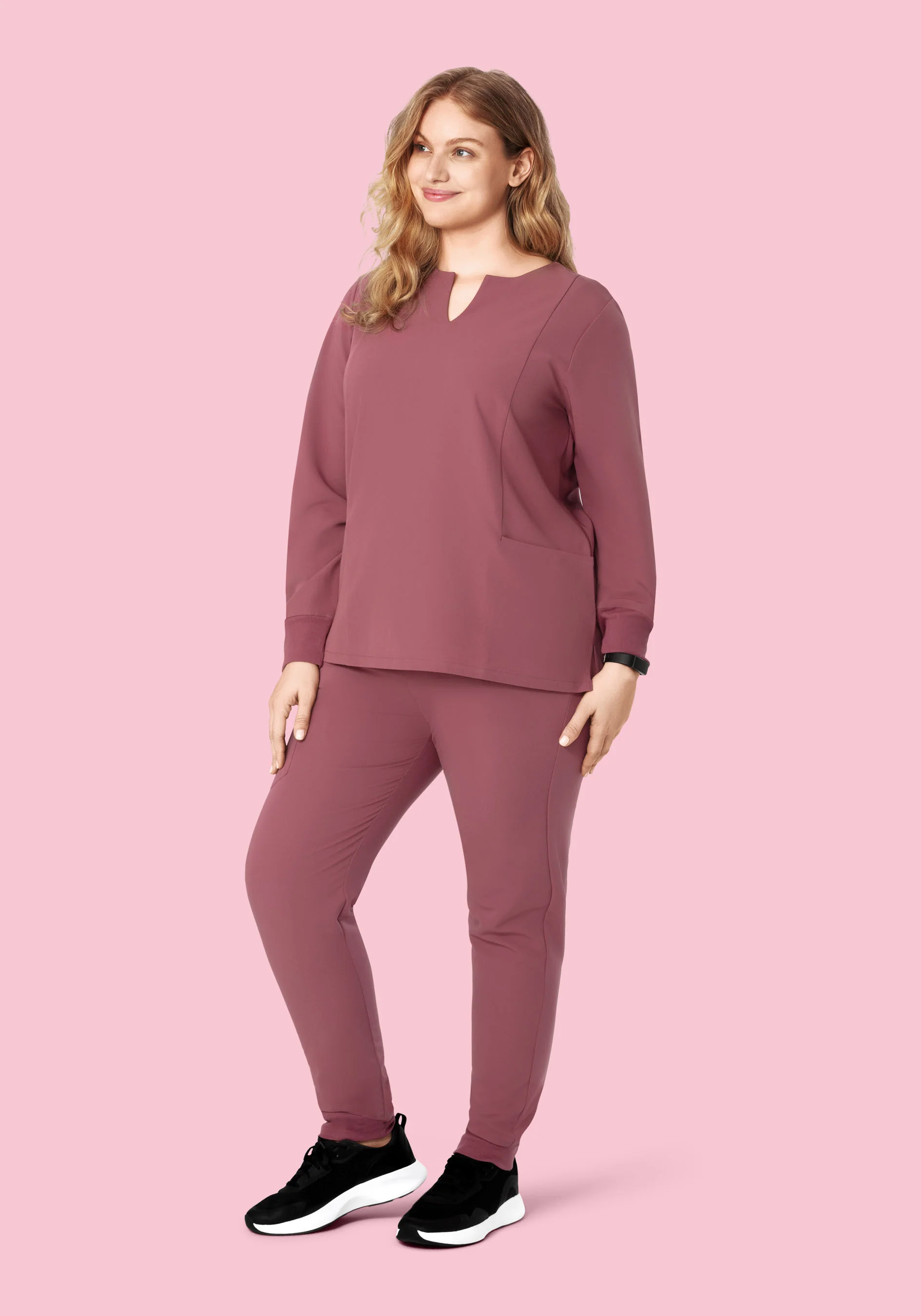 Long Sleeve Notch Neck Top Mauve - Image 10