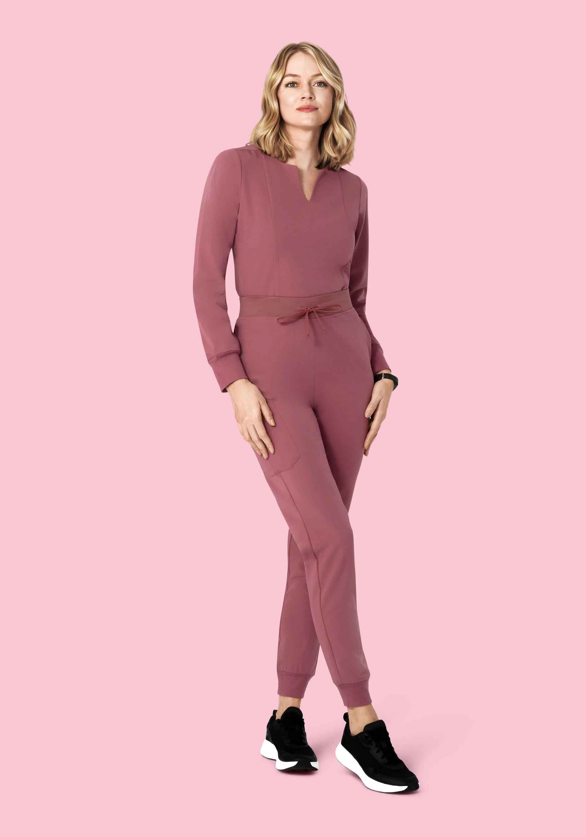 Long Sleeve Notch Neck Top Mauve - Image 4