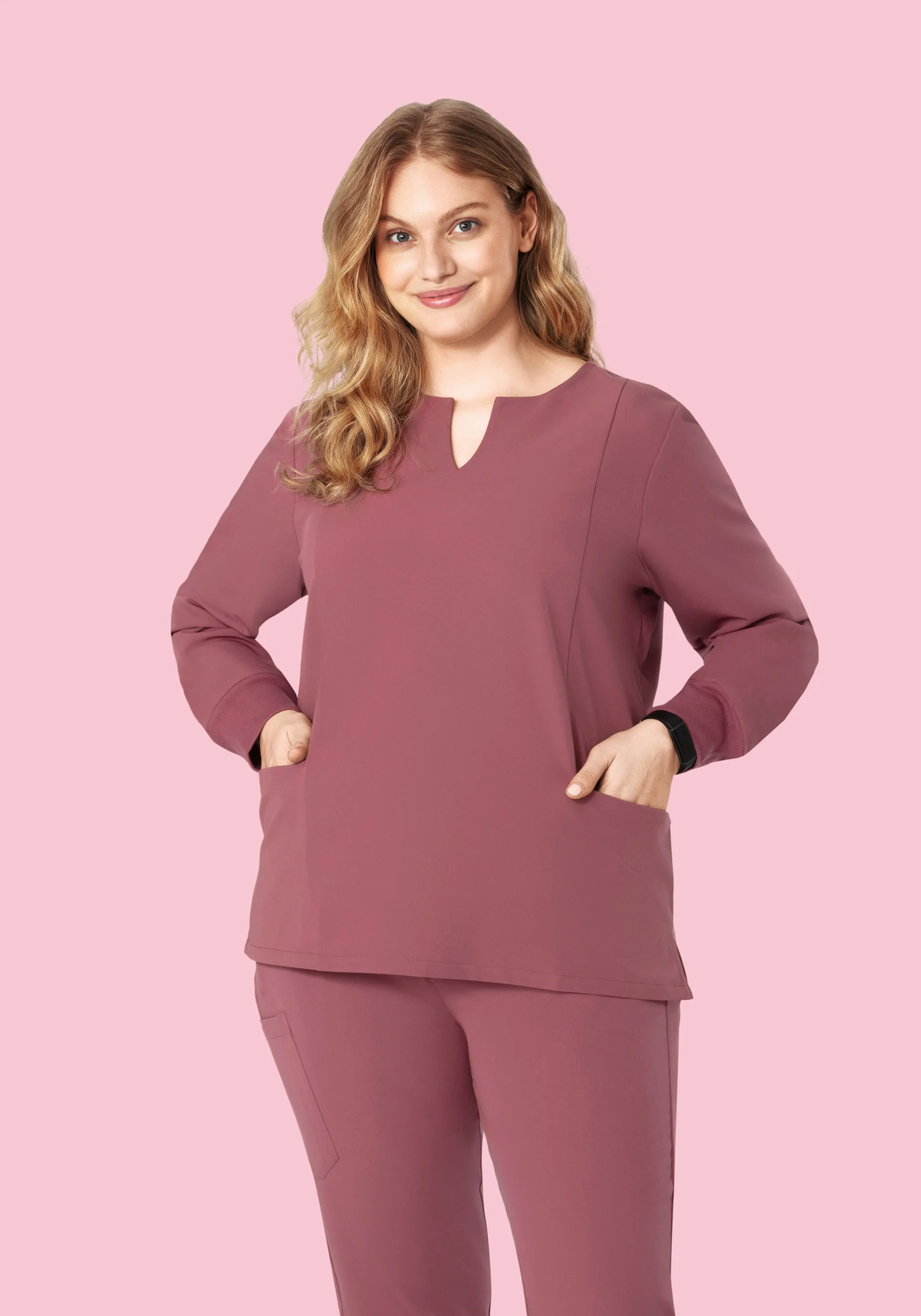 Long Sleeve Notch Neck Top Mauve - Image 7