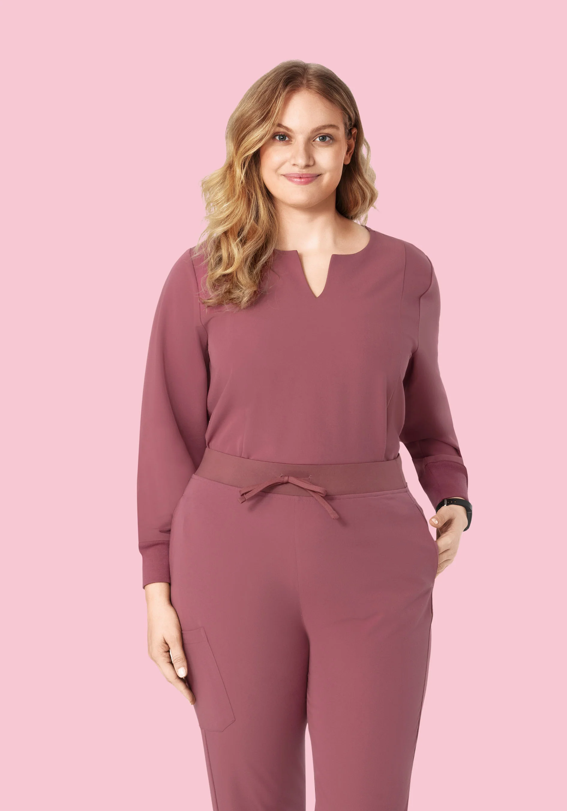 Long Sleeve Notch Neck Top Mauve - Image 8