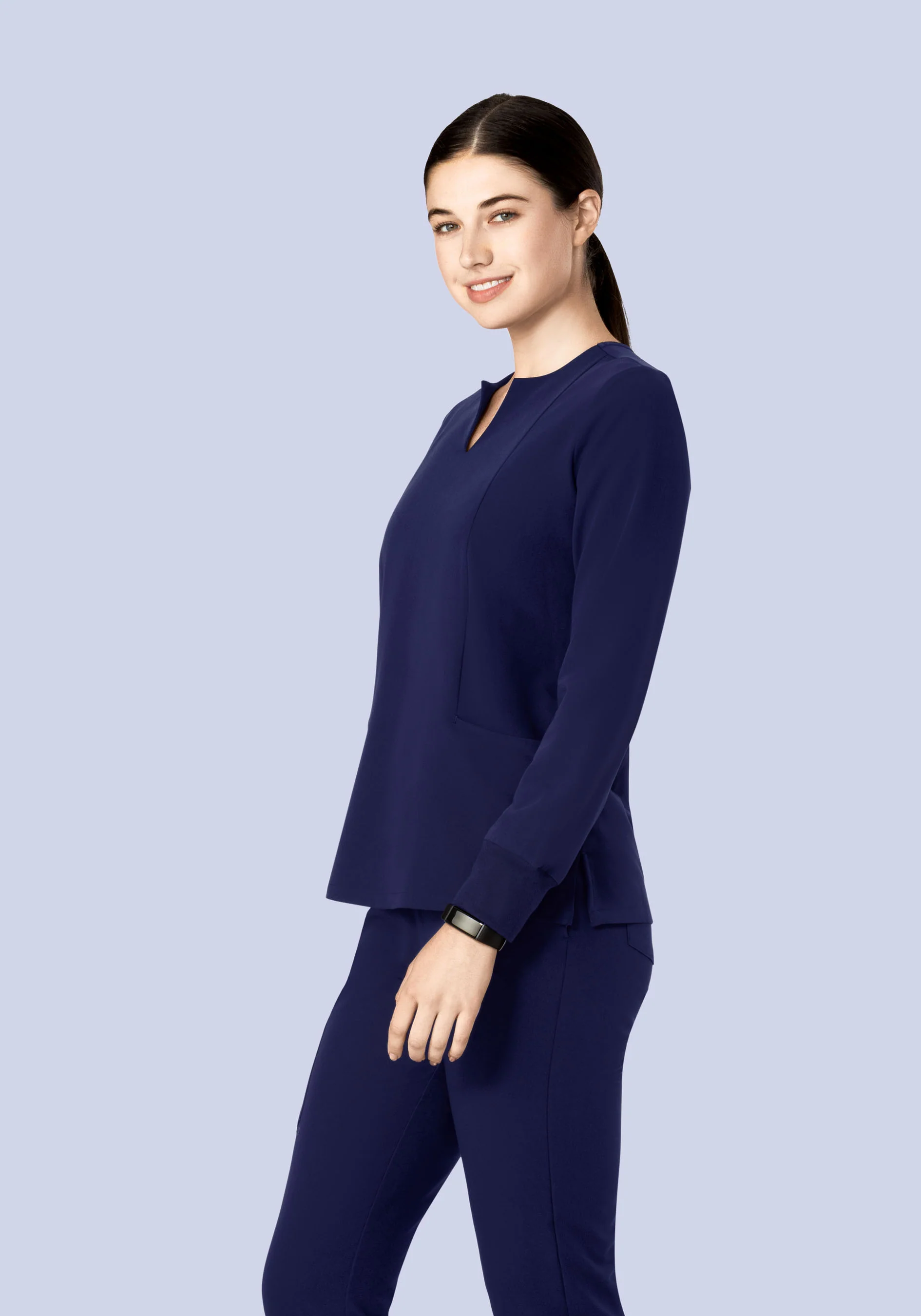 Long Sleeve Notch Neck Top Navy - Image 10