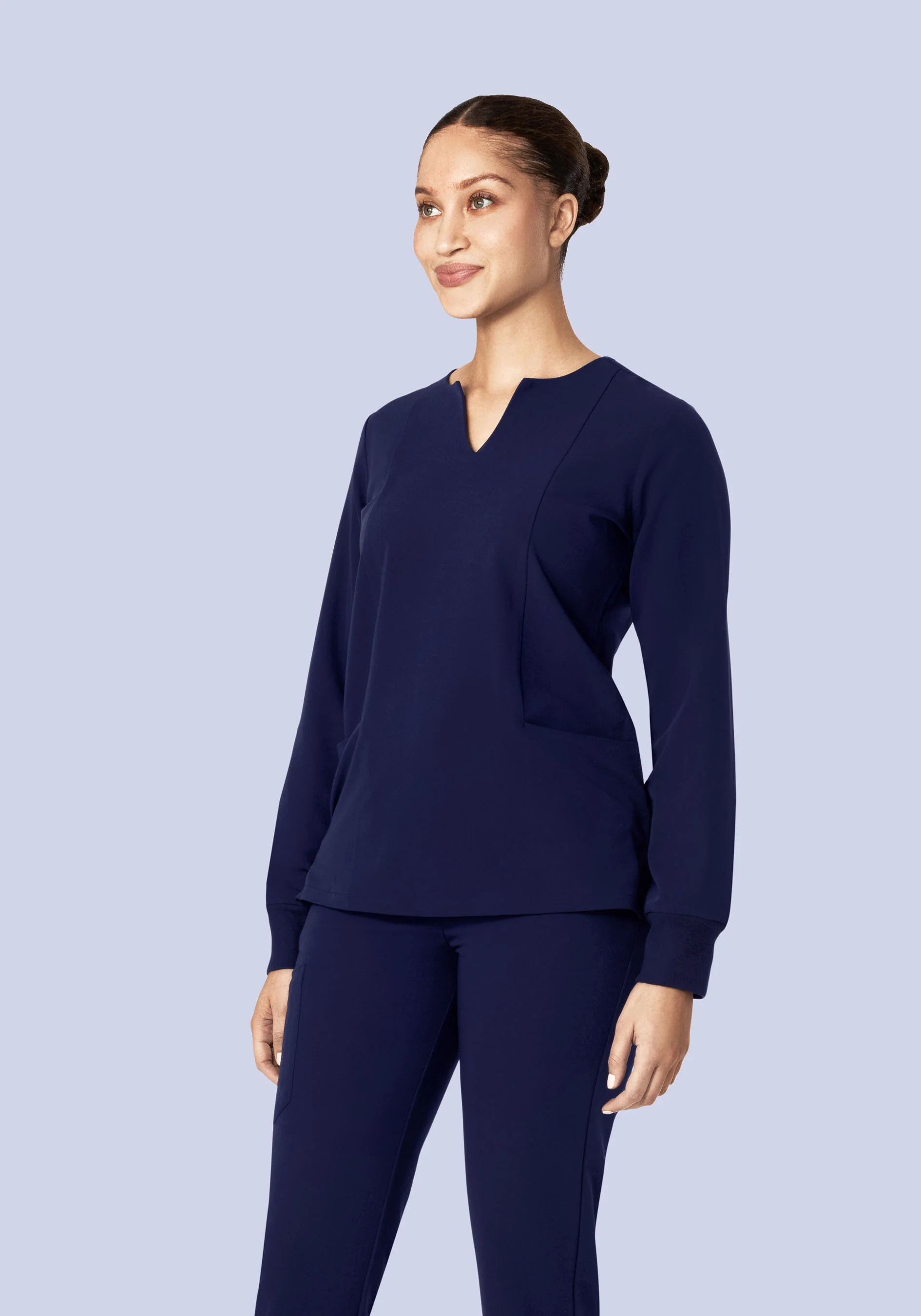 Long Sleeve Notch Neck Top Navy - Image 11