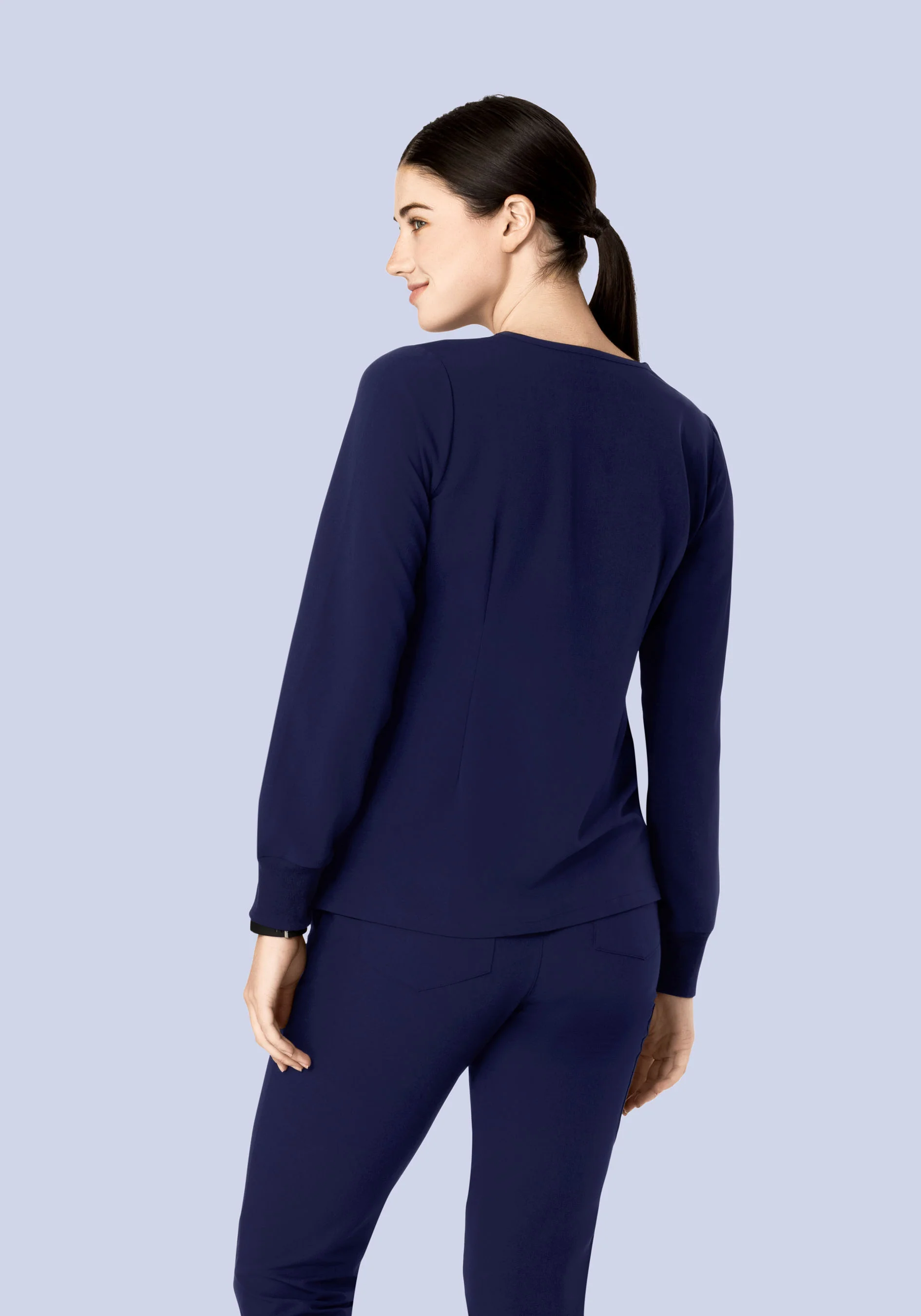 Long Sleeve Notch Neck Top Navy - Image 12