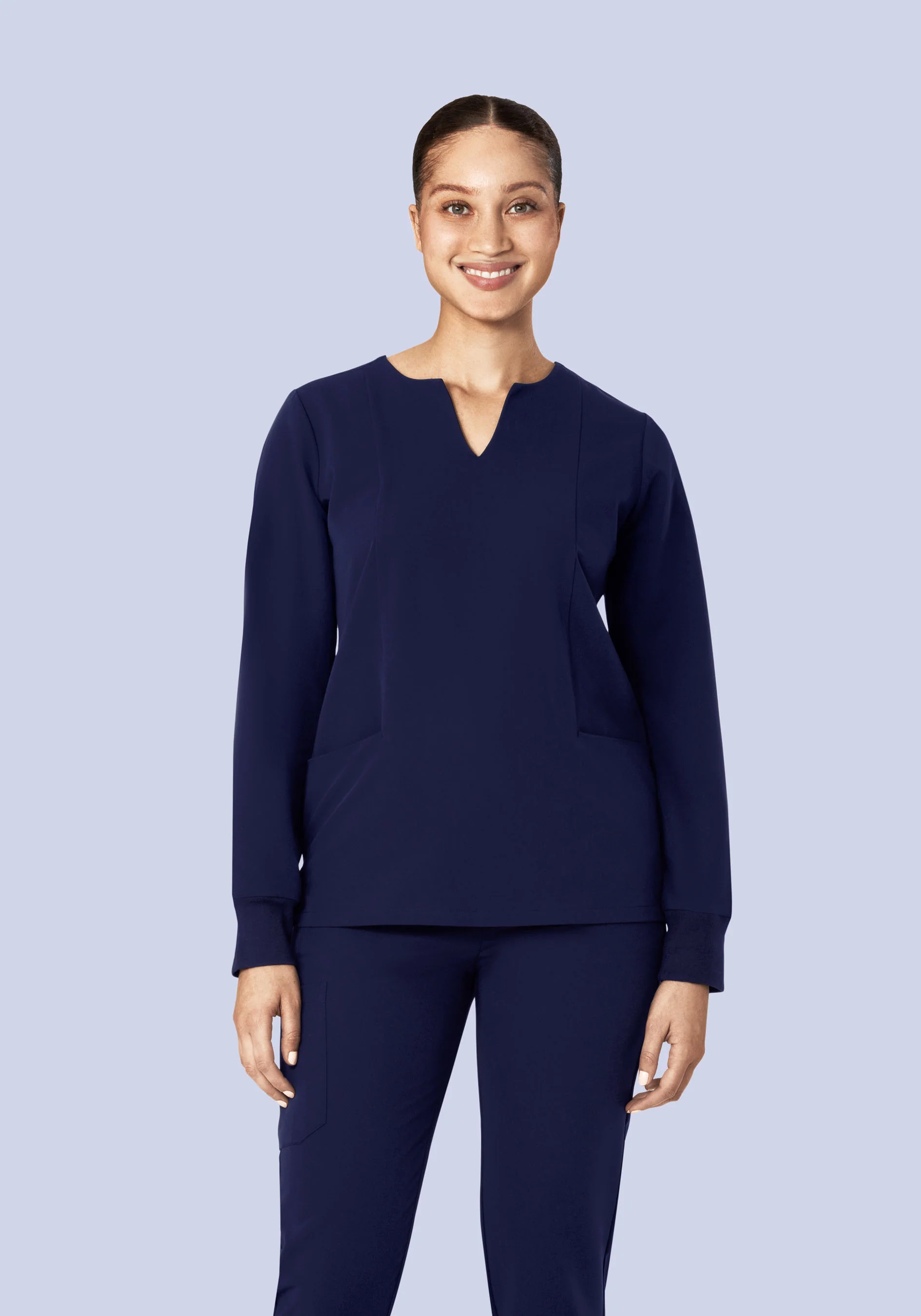 Long Sleeve Notch Neck Top Navy - Image 13