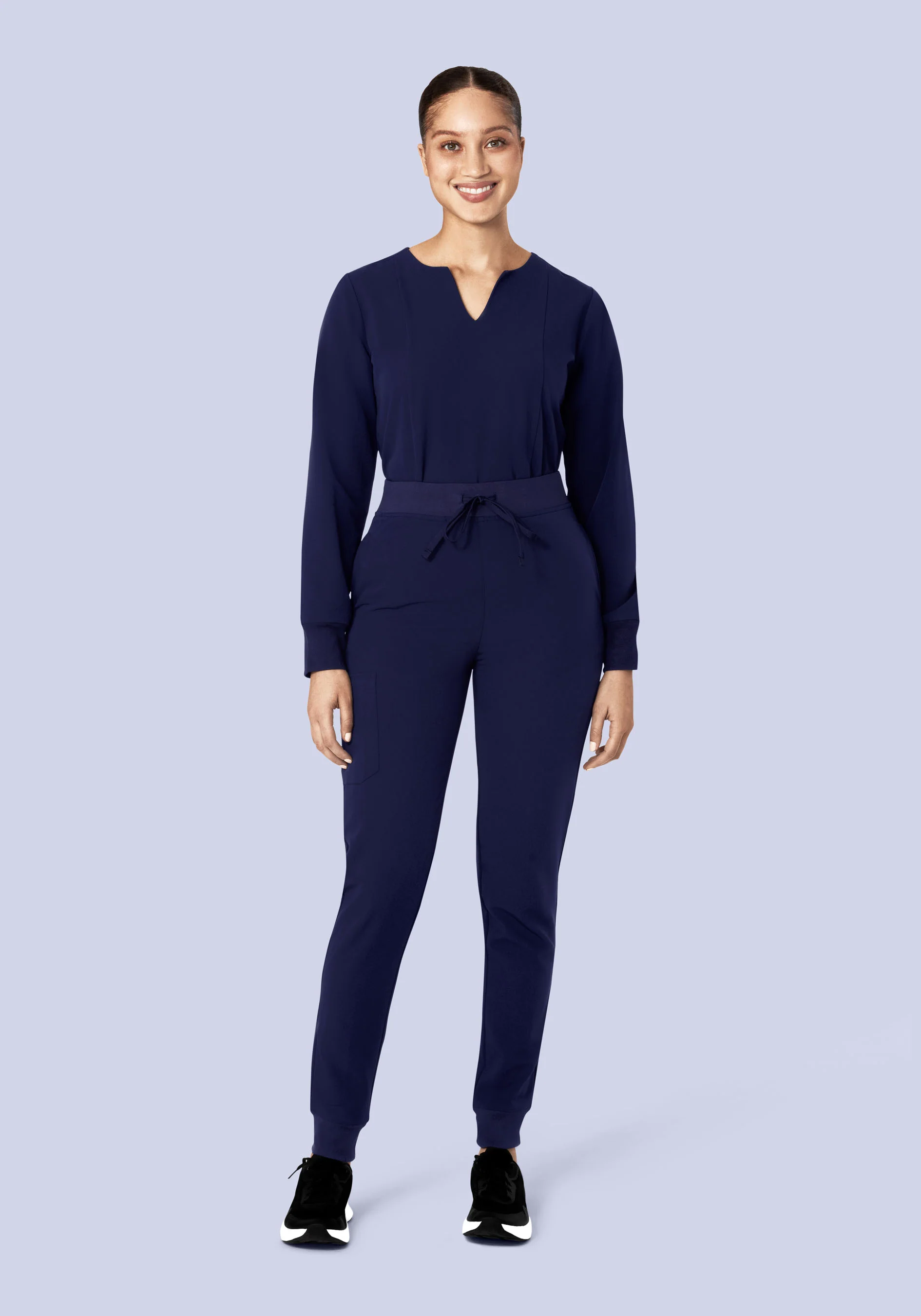 Long Sleeve Notch Neck Top Navy - Image 3