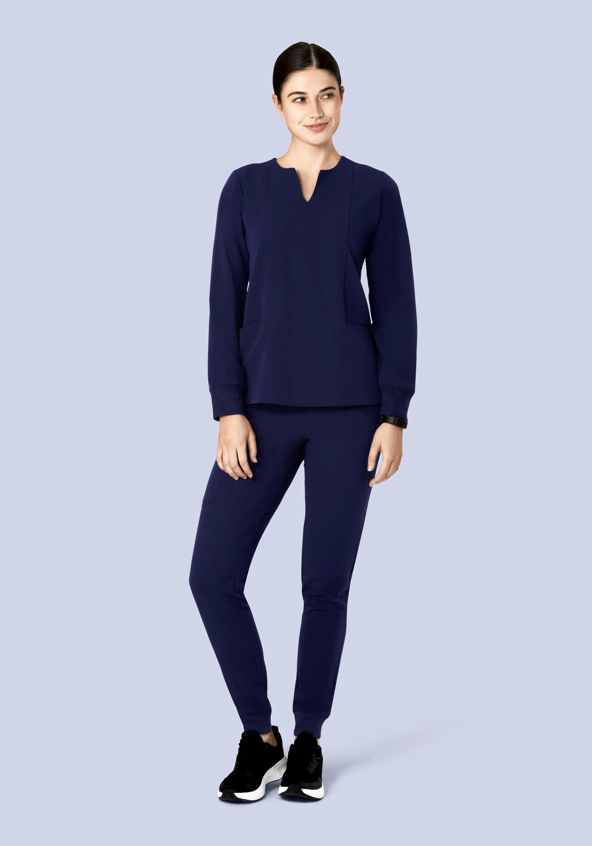 Long Sleeve Notch Neck Top Navy - Image 4