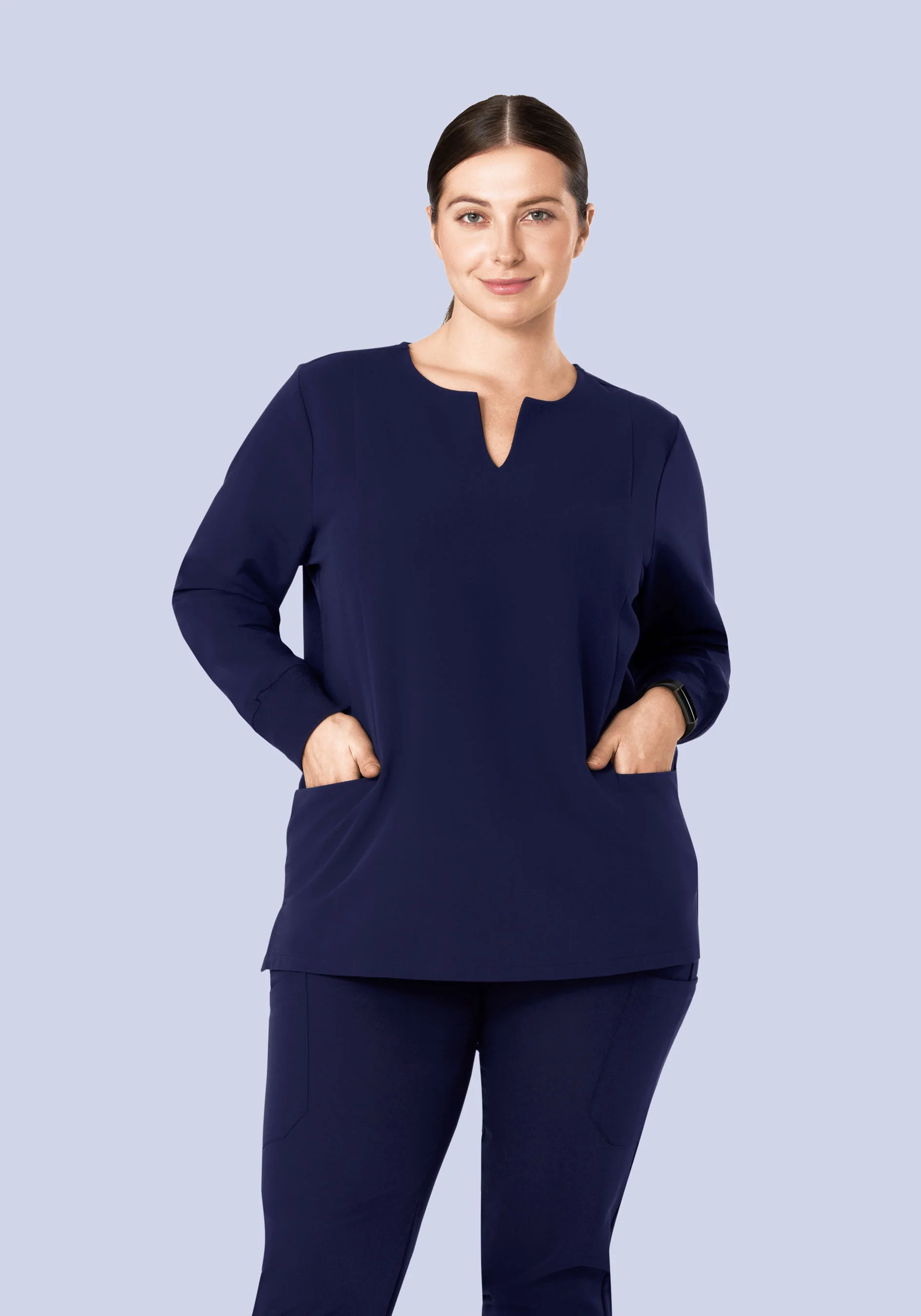 Long Sleeve Notch Neck Top Navy - Image 6