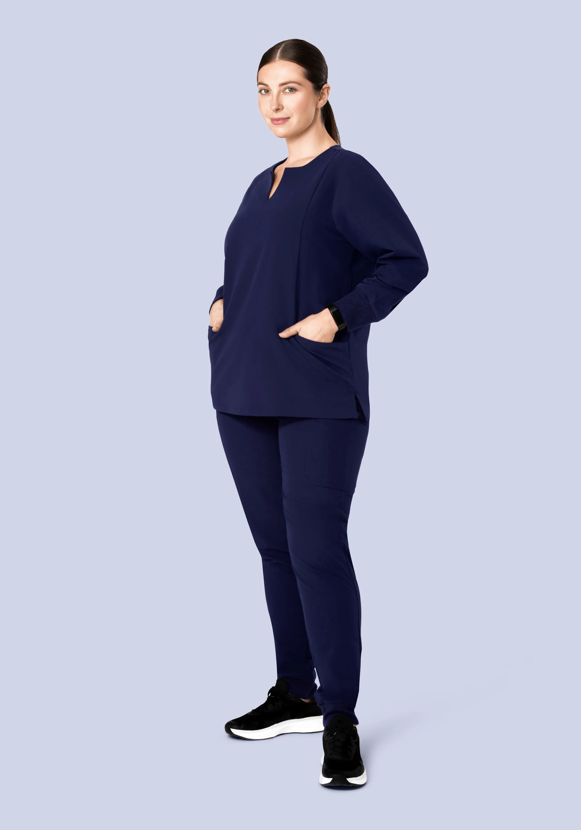 Long Sleeve Notch Neck Top Navy - Image 7