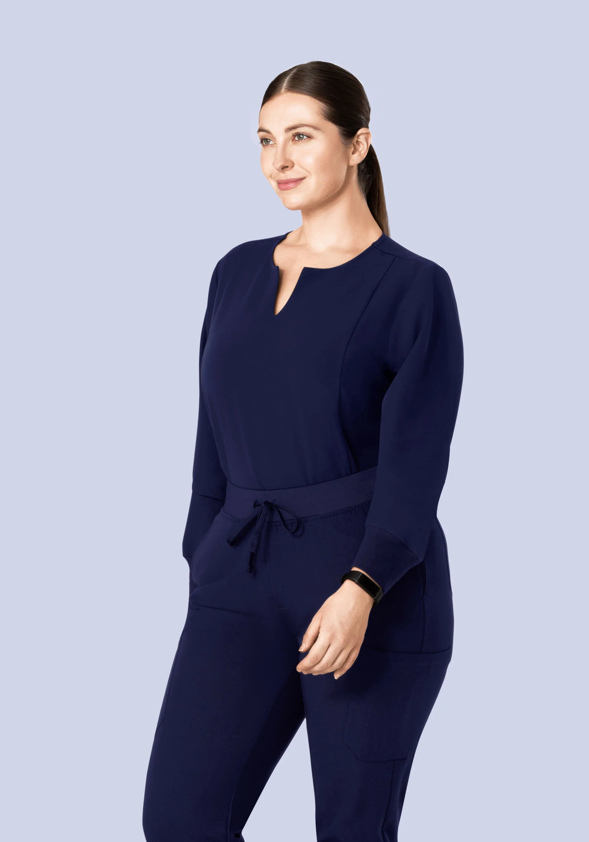 Long Sleeve Notch Neck Top Navy - Image 8