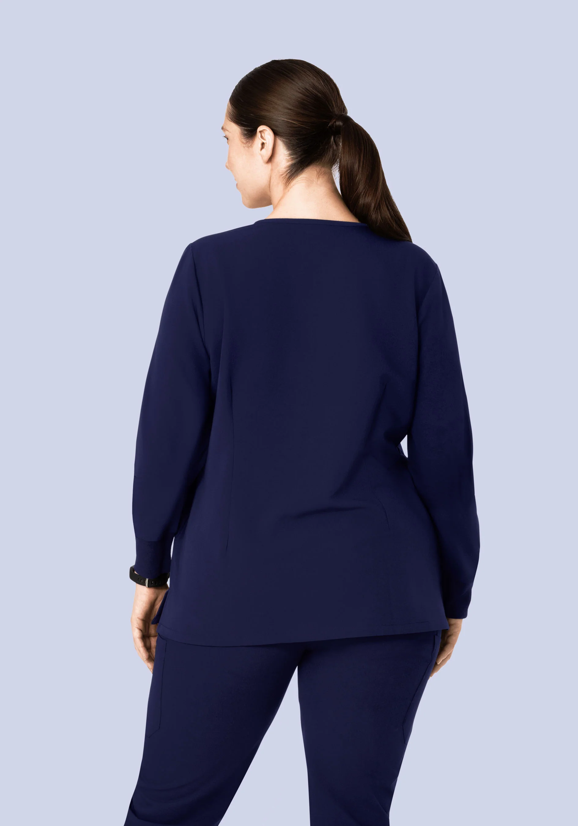 Long Sleeve Notch Neck Top Navy - Image 9