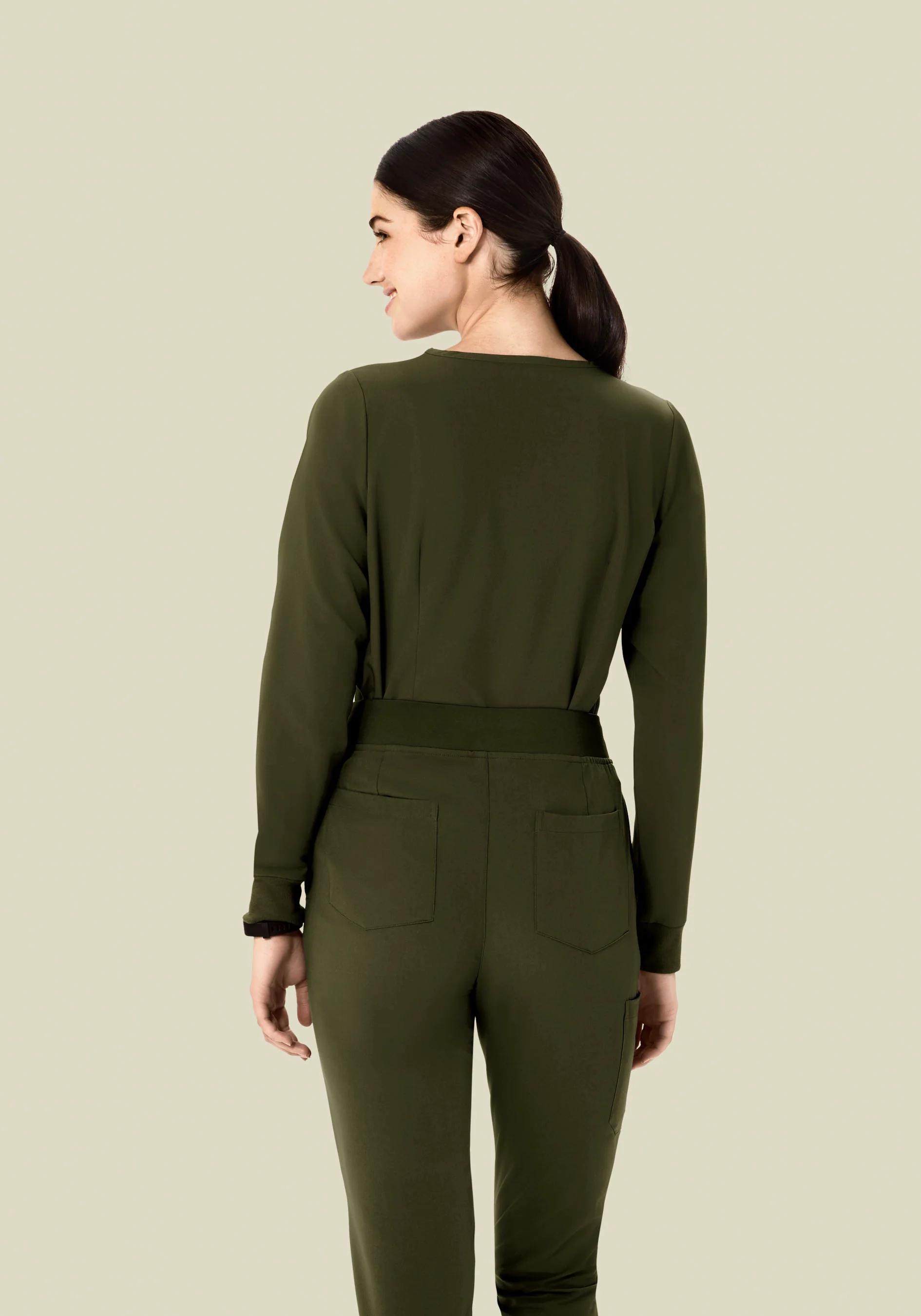 Long Sleeve Notch Neck Top Olive - Image 5