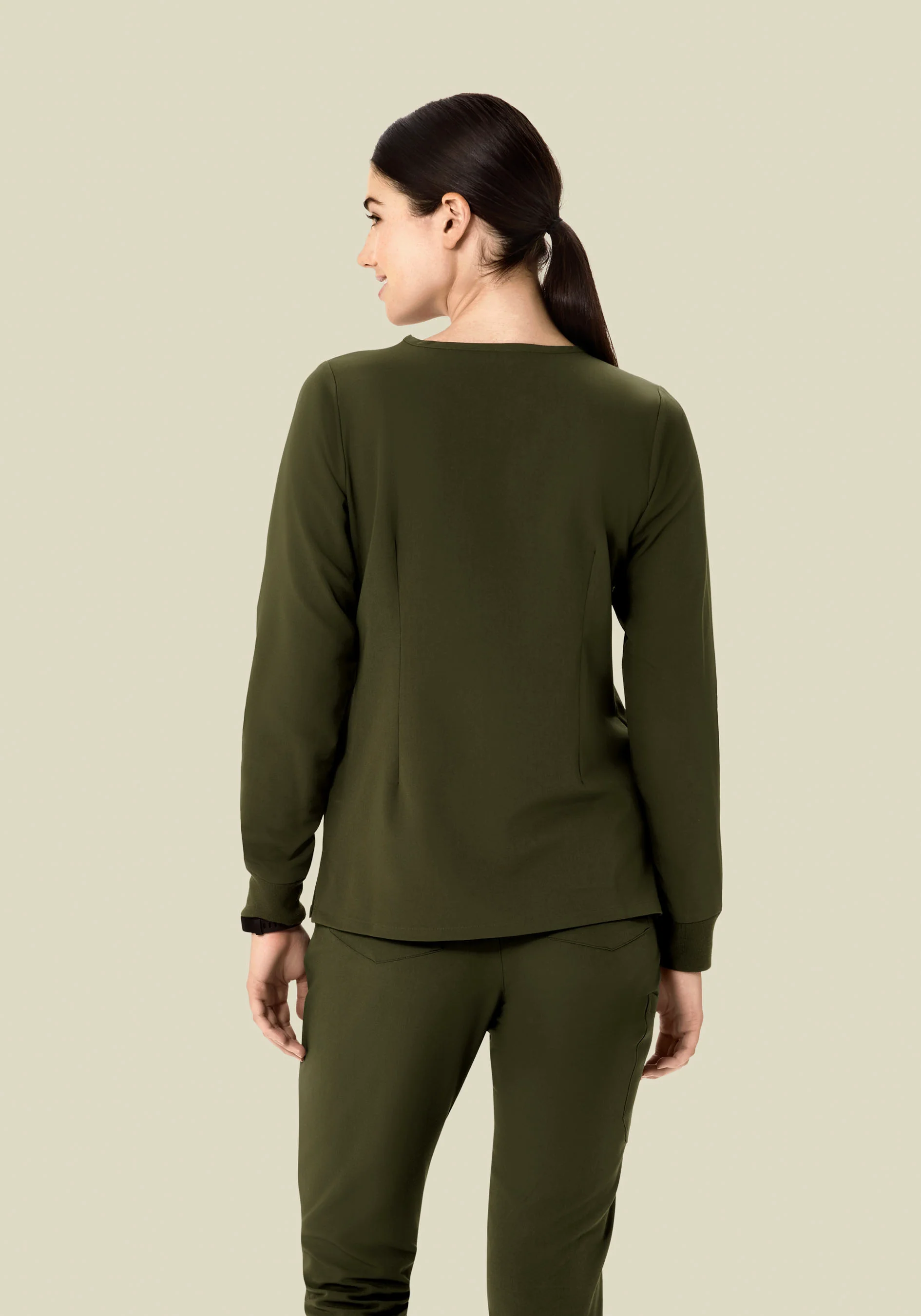Long Sleeve Notch Neck Top Olive - Image 6
