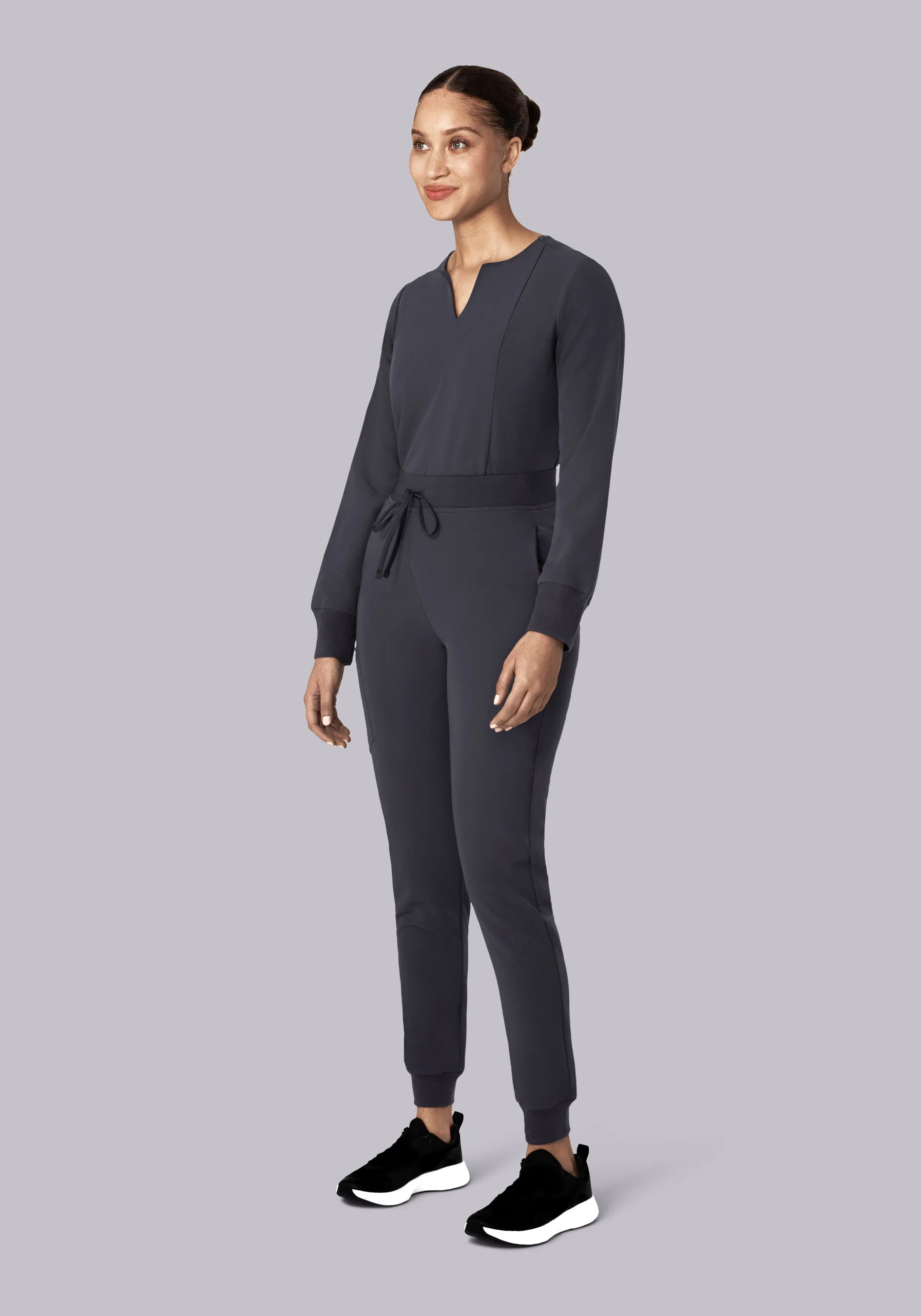 Long Sleeve Notch Neck Top Pewter - Image 3