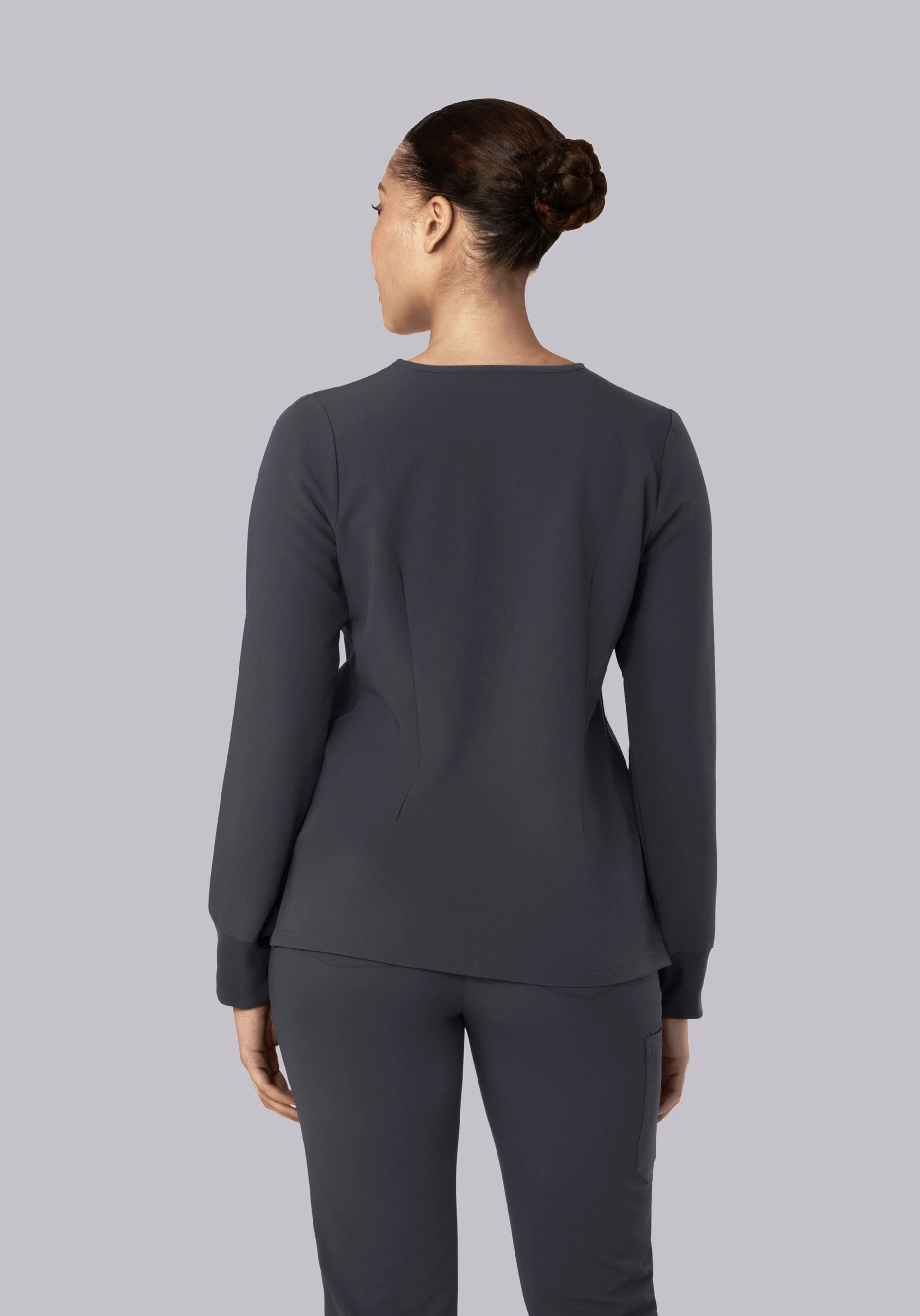 Long Sleeve Notch Neck Top Pewter - Image 5