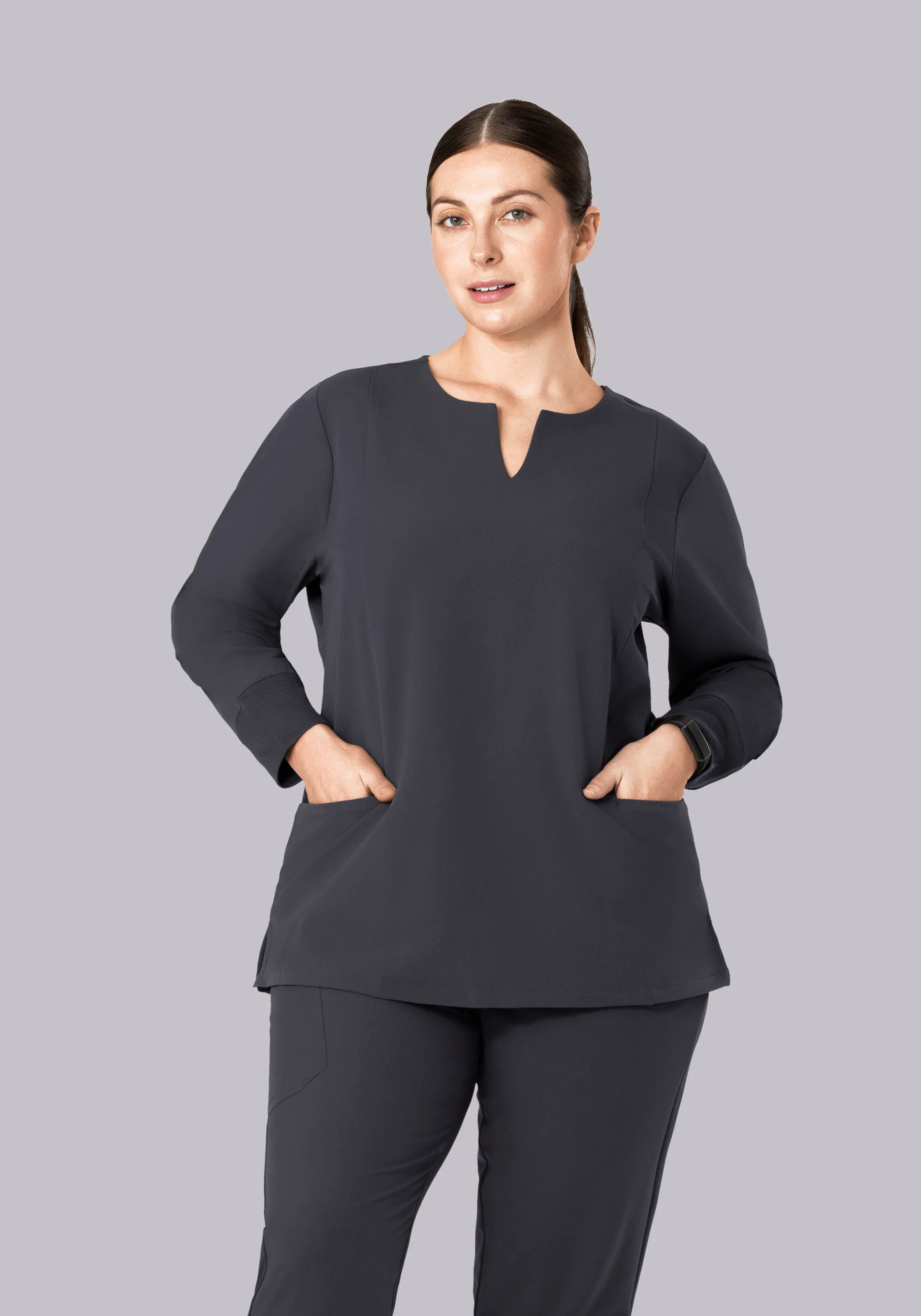 Long Sleeve Notch Neck Top Pewter - Image 6