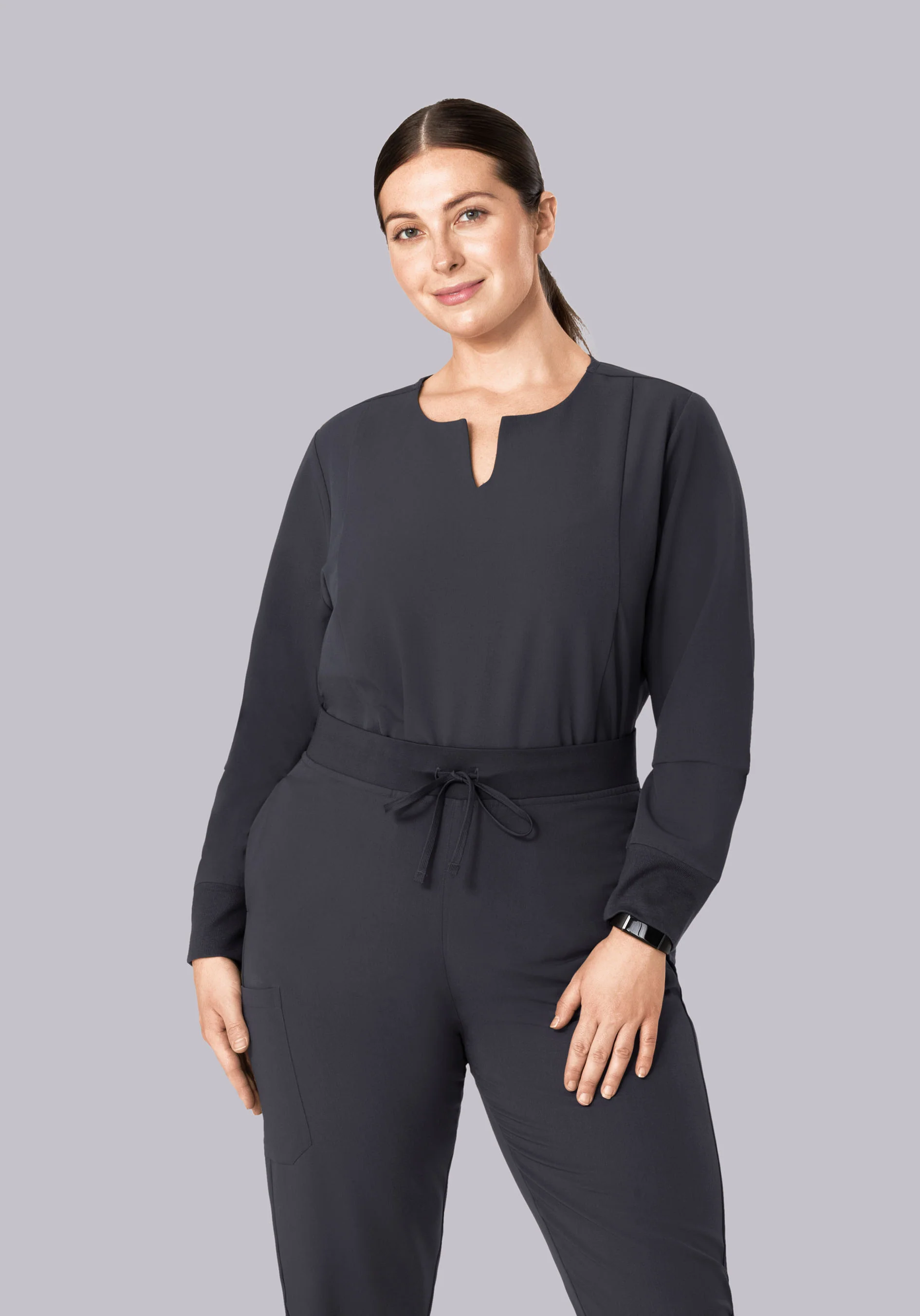 Long Sleeve Notch Neck Top Pewter - Image 7