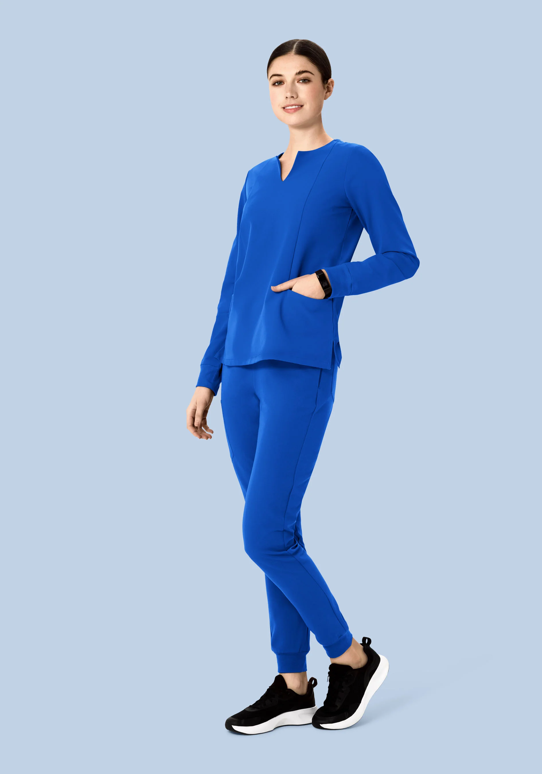 Long Sleeve Notch Neck Top Royal Blue - Image 3