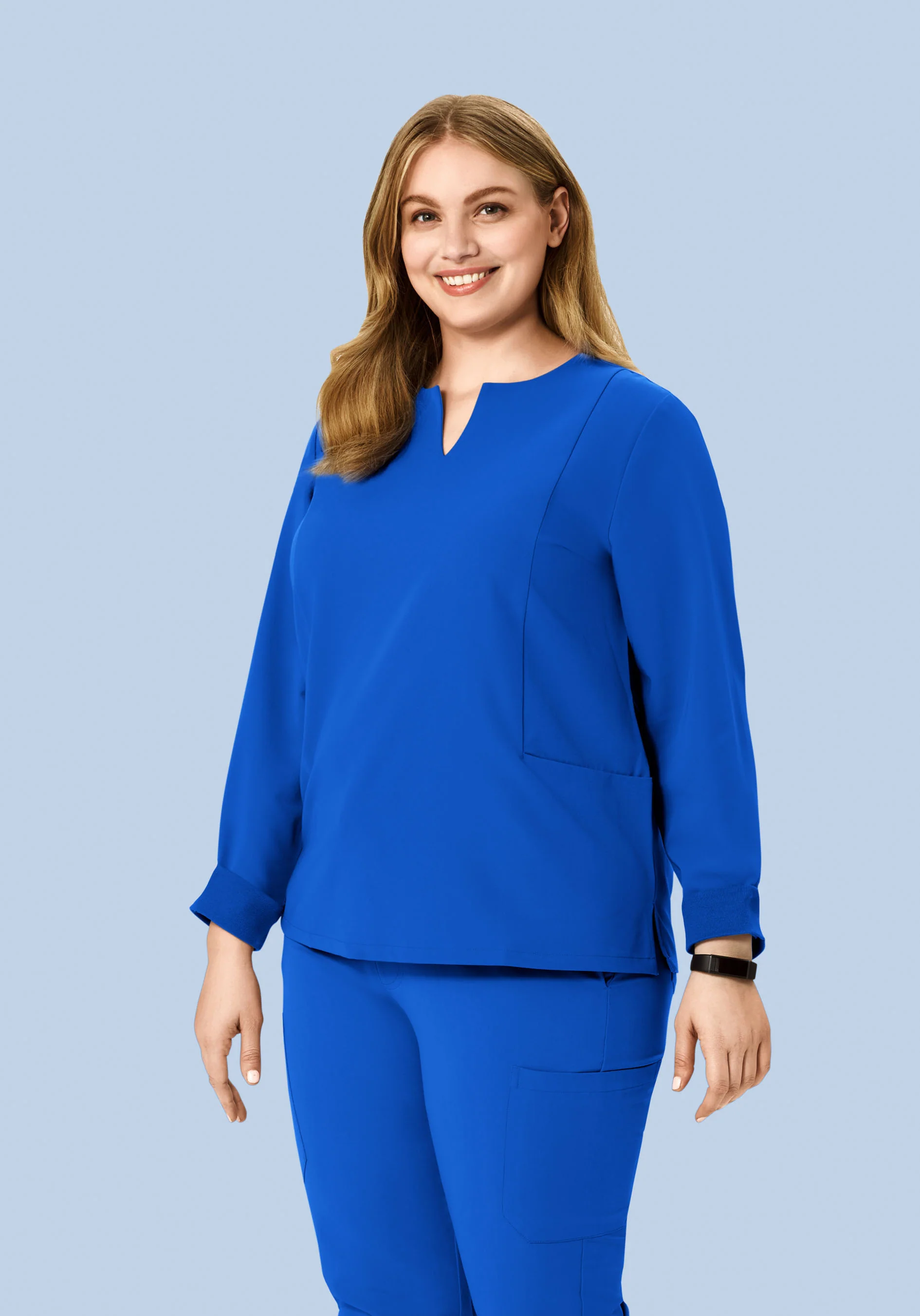Long Sleeve Notch Neck Top Royal Blue - Image 4