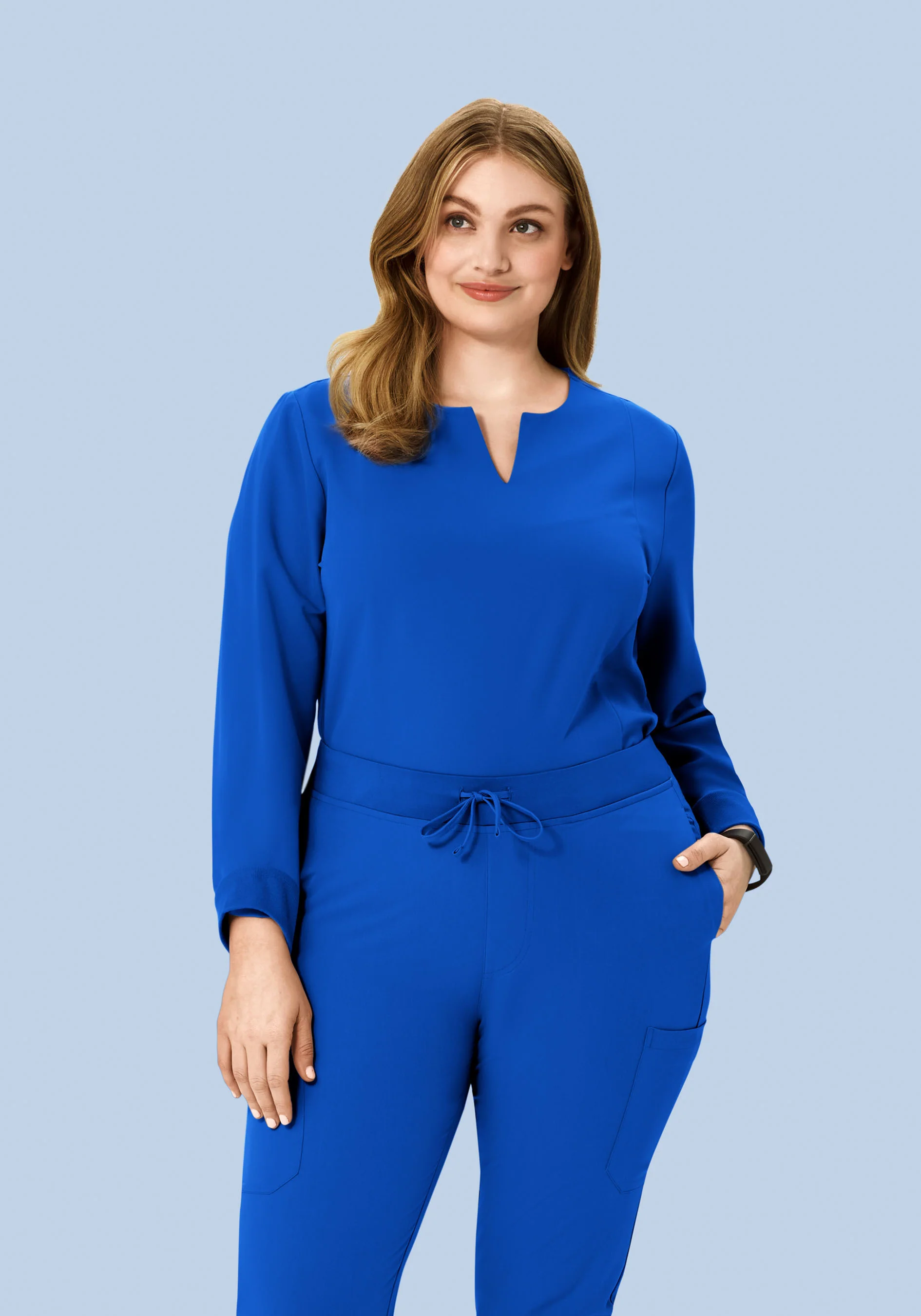 Long Sleeve Notch Neck Top Royal Blue - Image 5