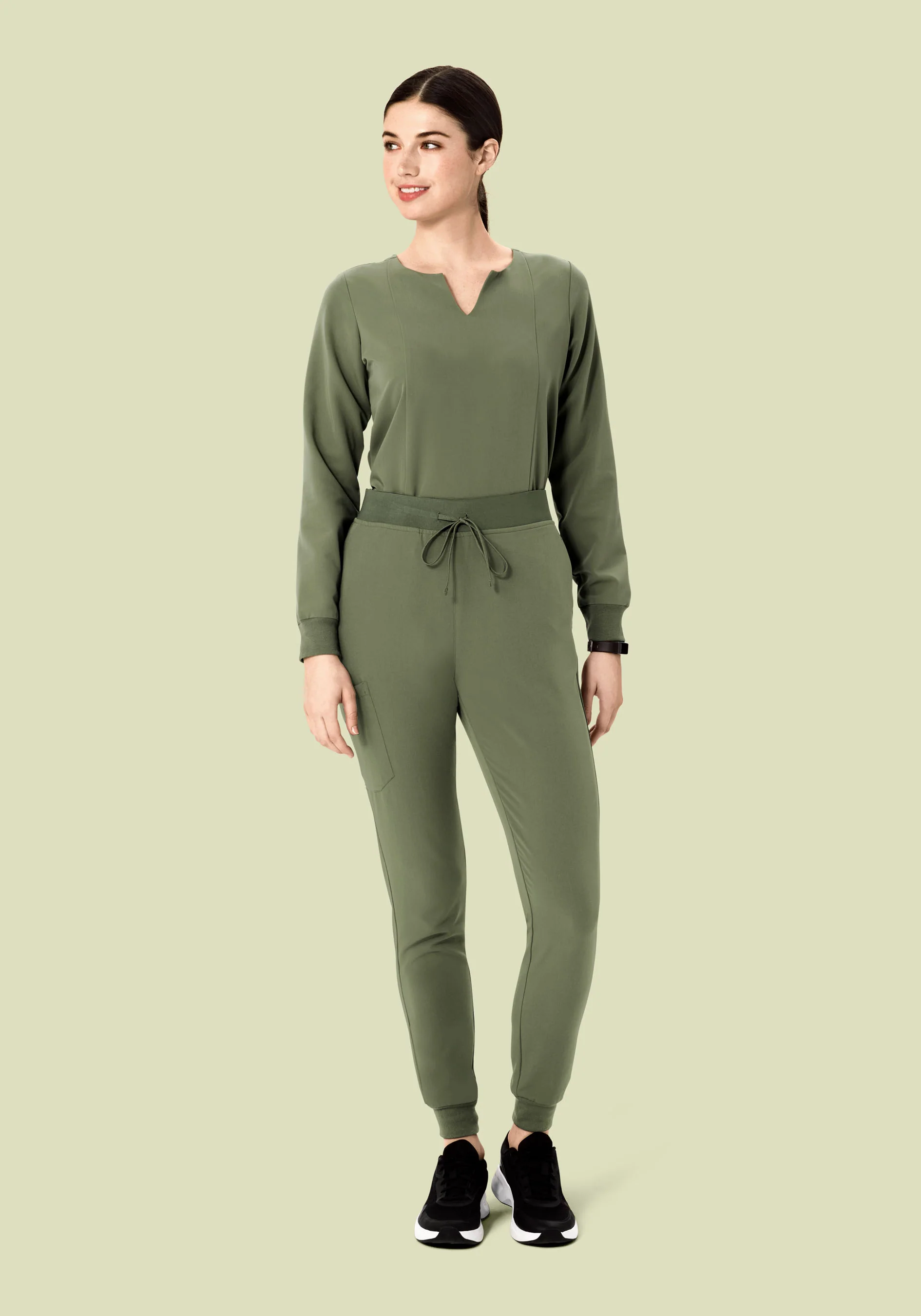 Long Sleeve Notch Neck Top Sage - Image 4