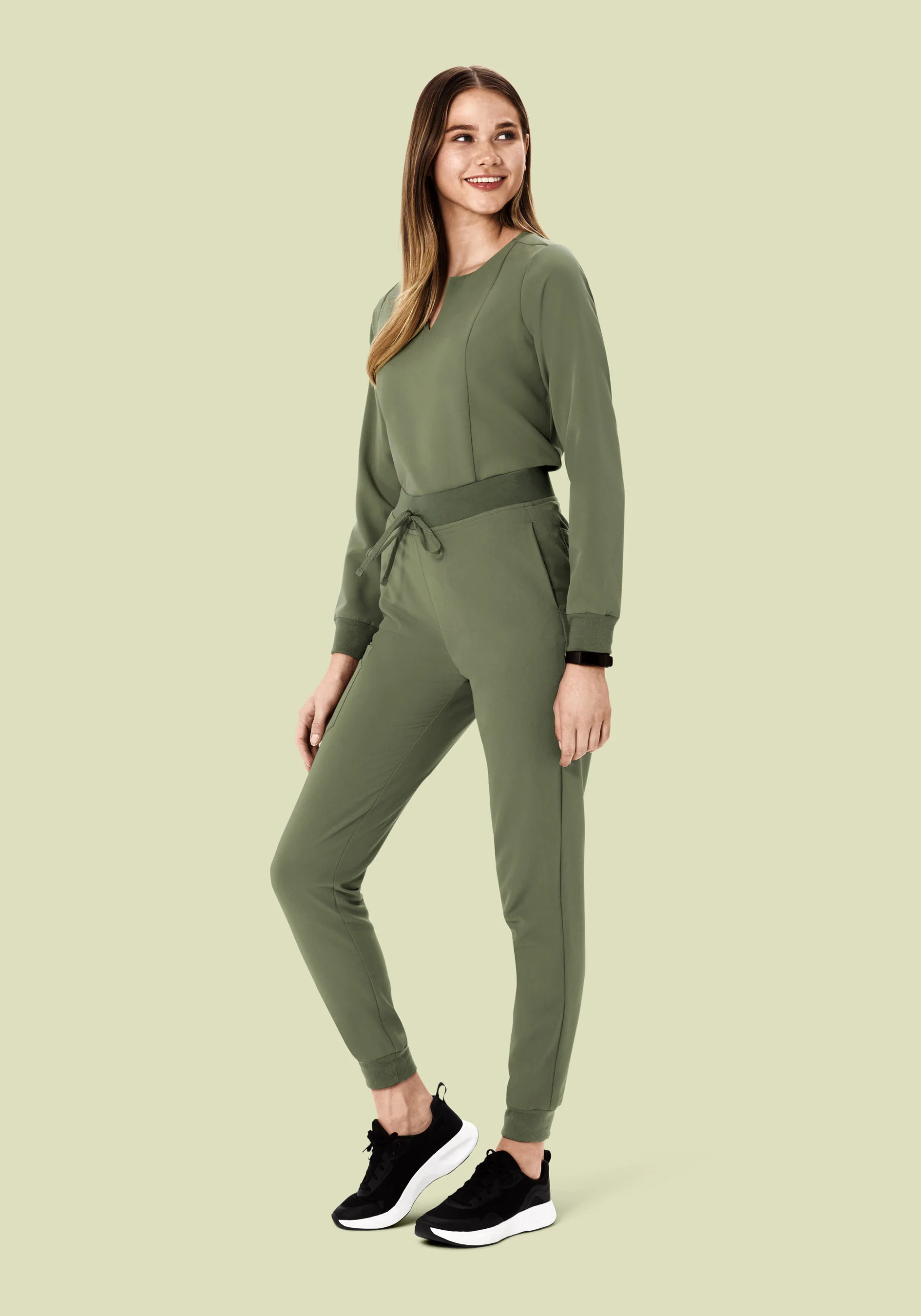 Long Sleeve Notch Neck Top Sage - Image 5