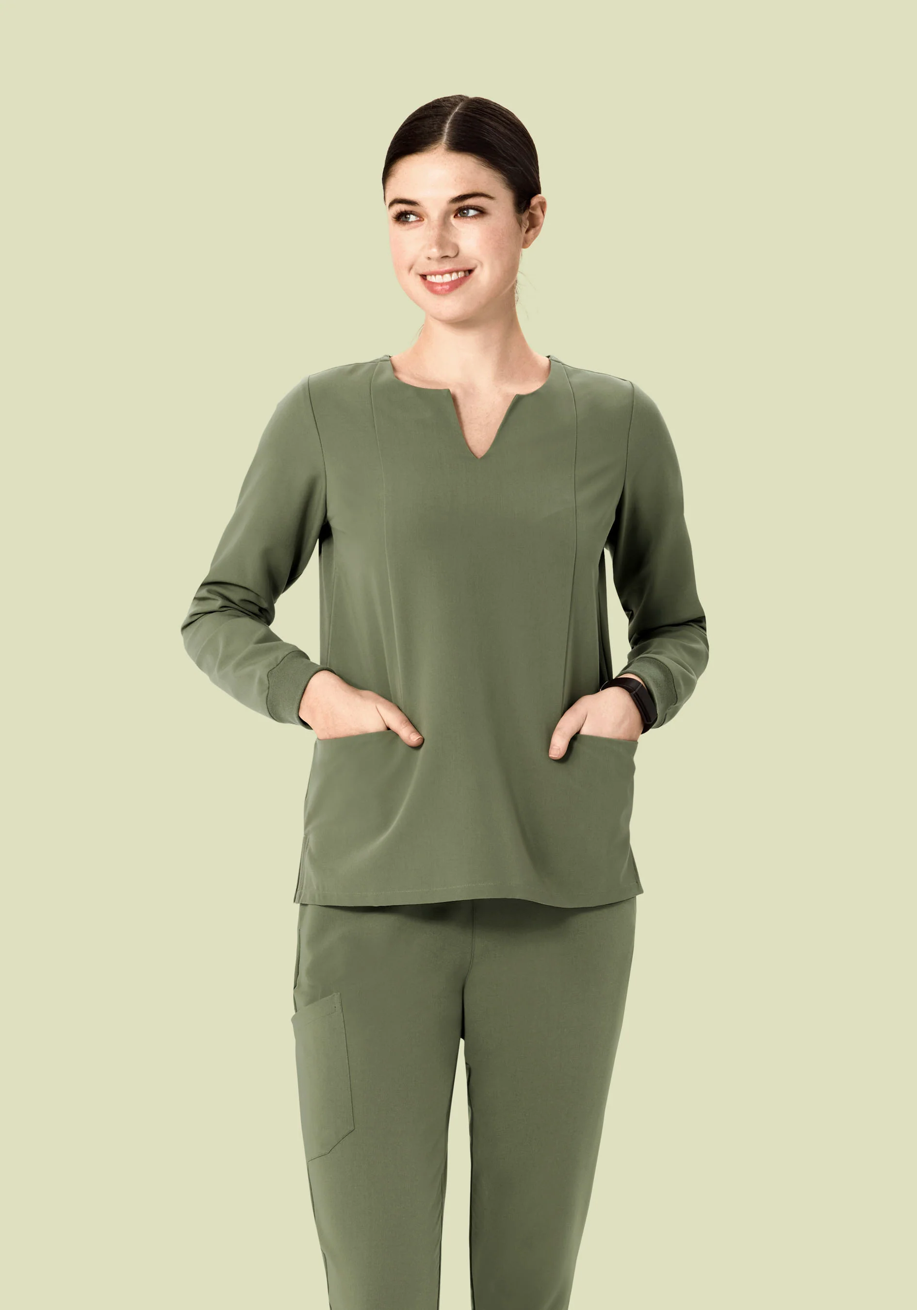 Long Sleeve Notch Neck Top Sage - Image 6