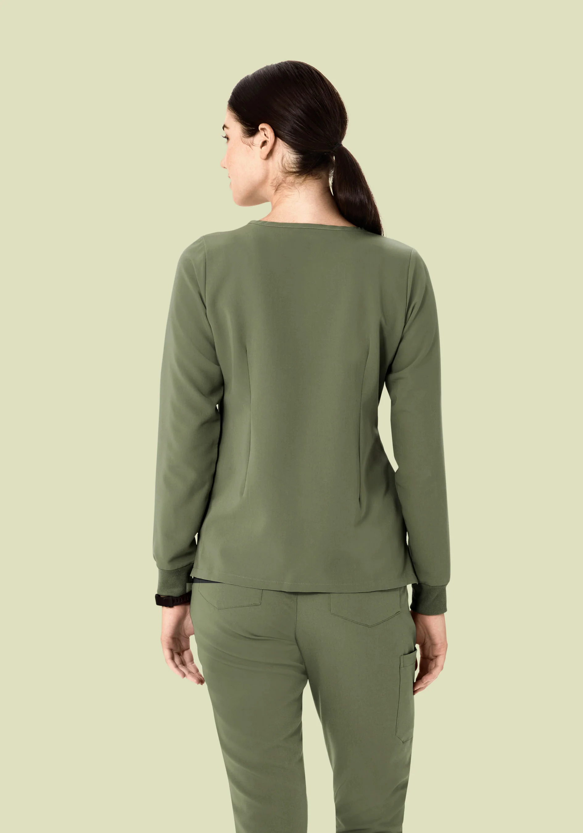 Long Sleeve Notch Neck Top Sage - Image 7