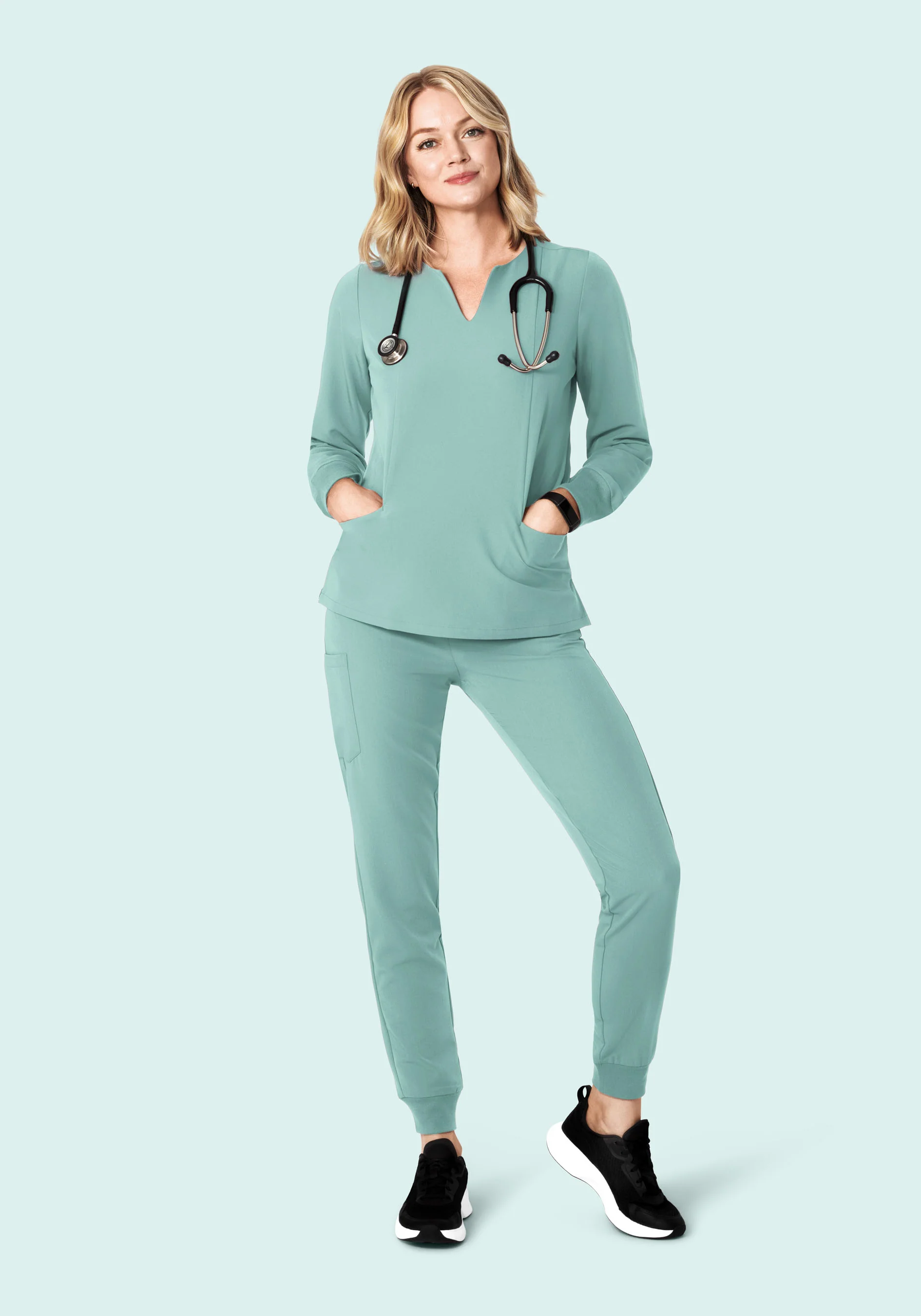 Long Sleeve Notch Neck Top Tourmaline - Image 3