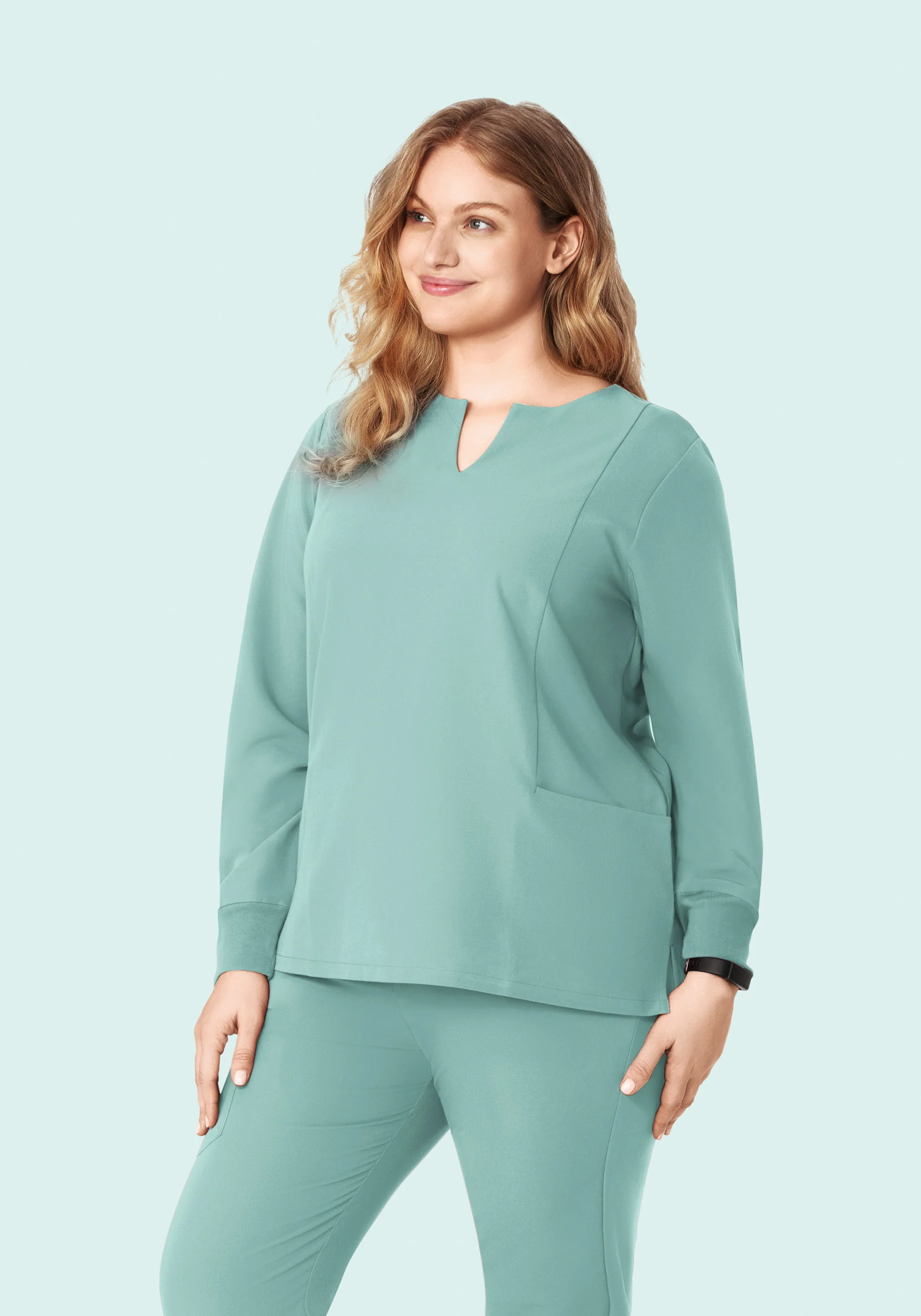 Long Sleeve Notch Neck Top Tourmaline - Image 5