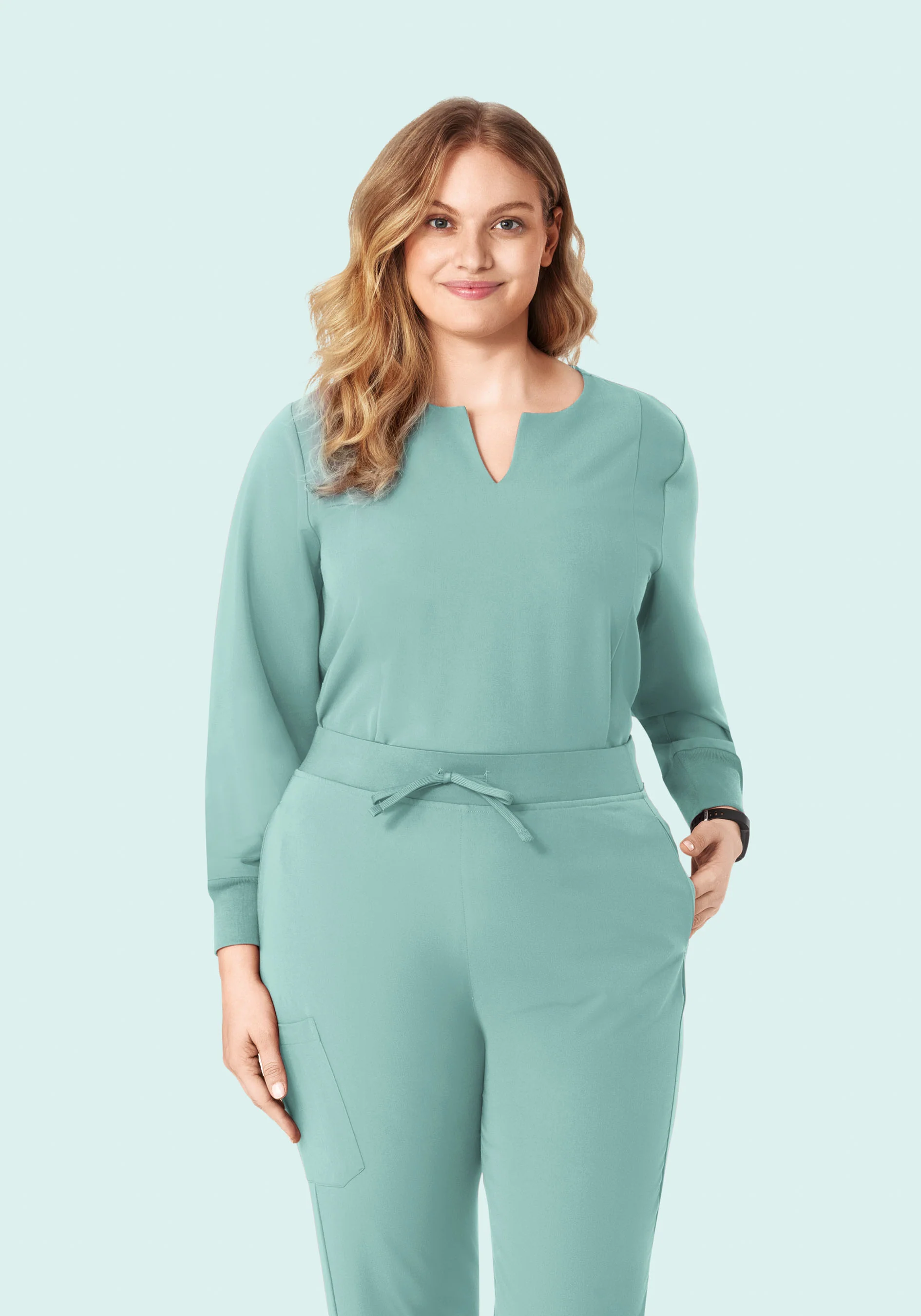 Long Sleeve Notch Neck Top Tourmaline - Image 7