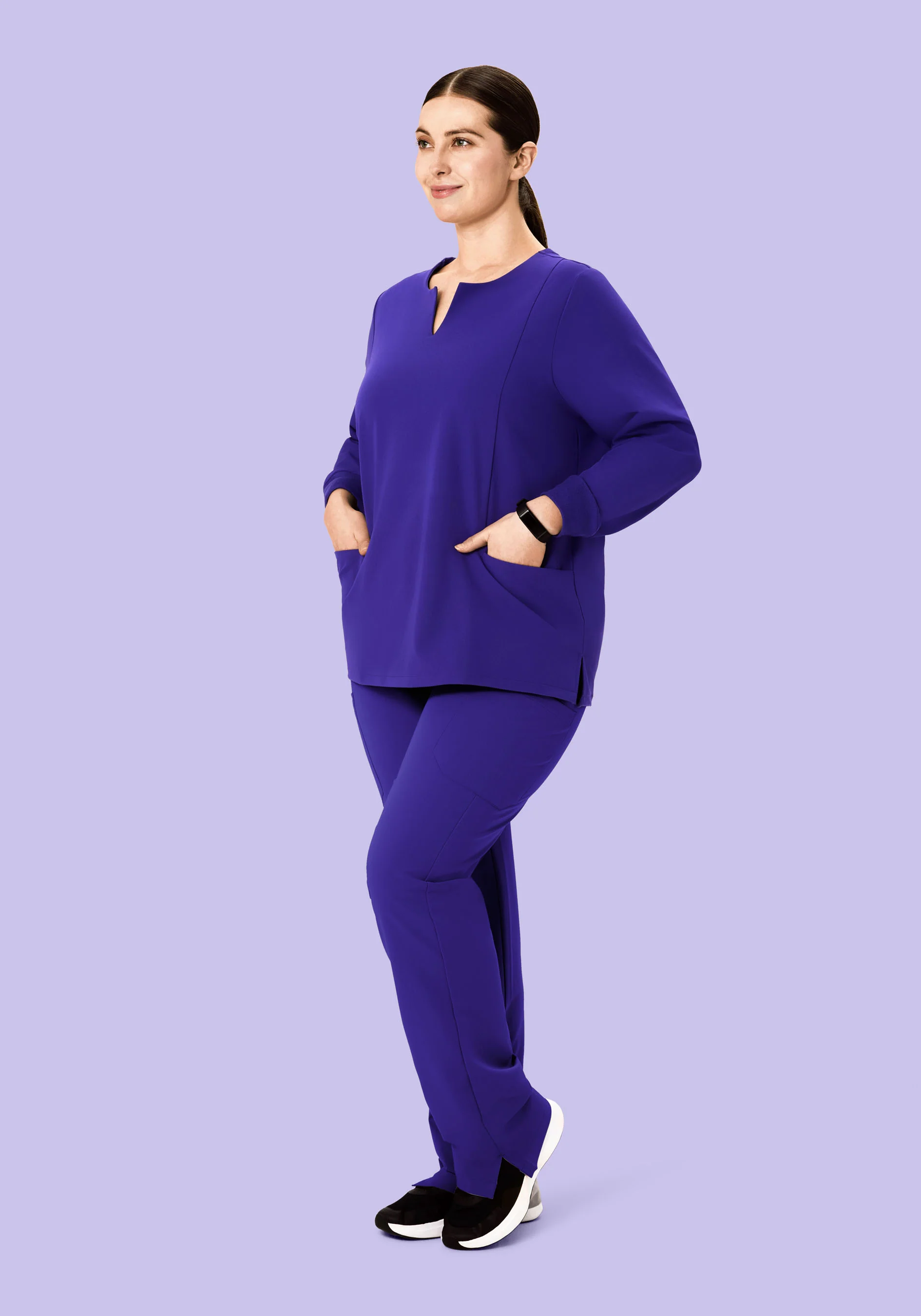 Long Sleeve Notch Neck Top True Grape - Image 7