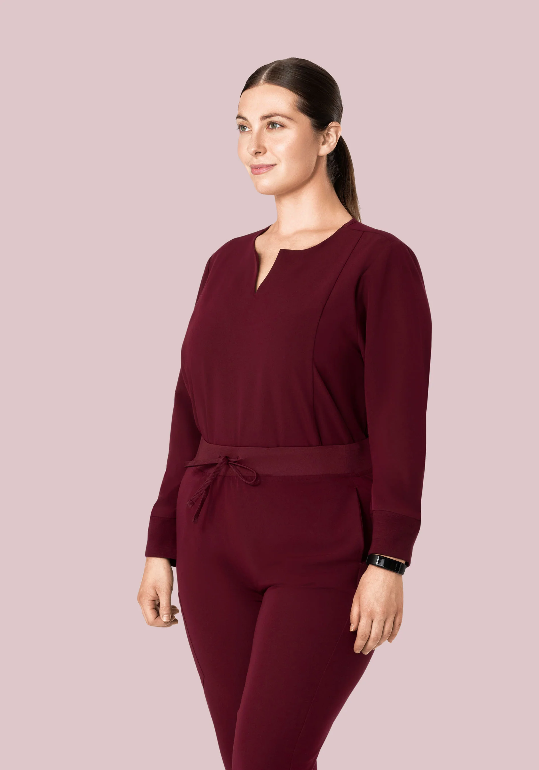 Long Sleeve Notch Neck Top Wine - Image 10