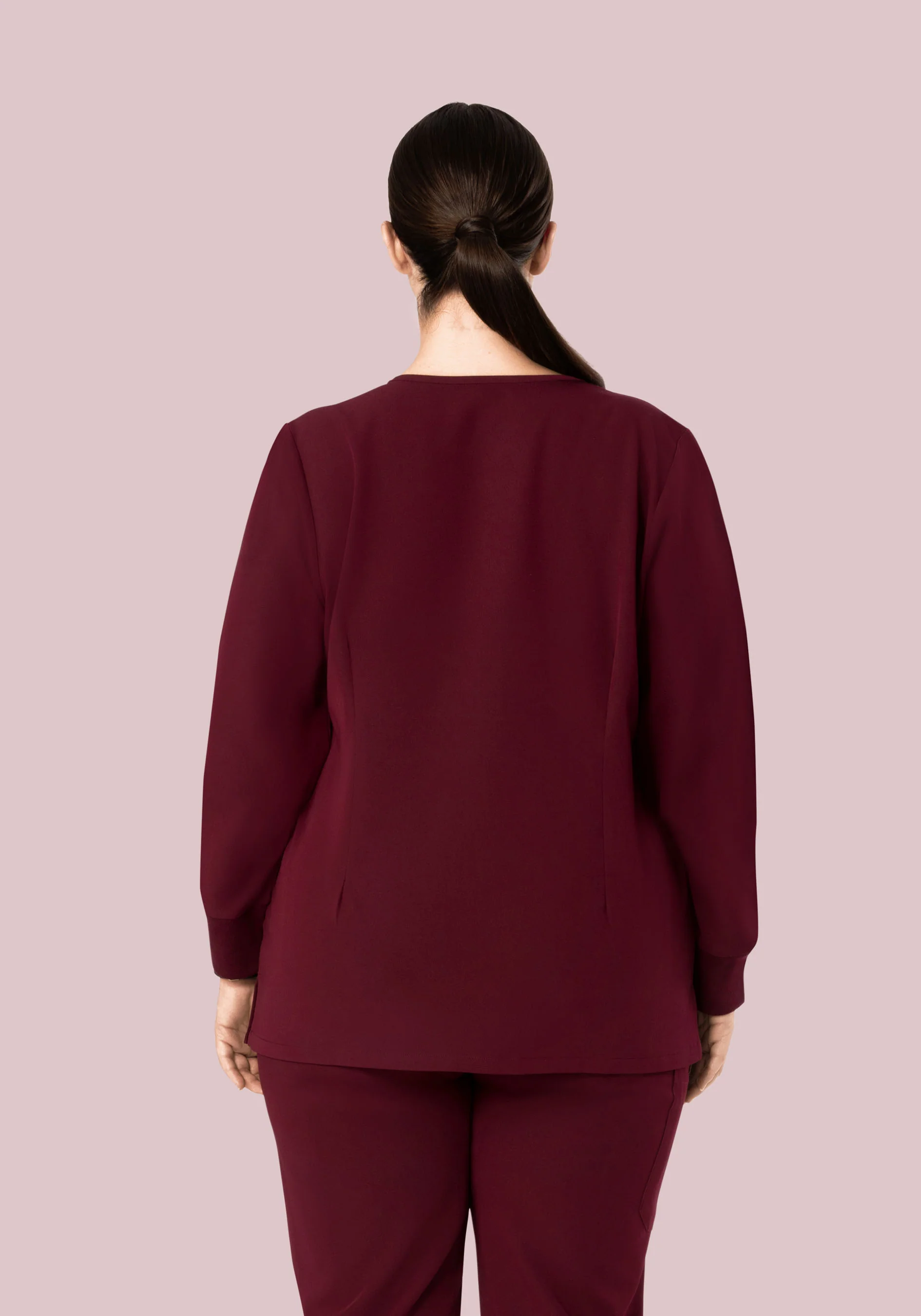 Long Sleeve Notch Neck Top Wine - Image 12