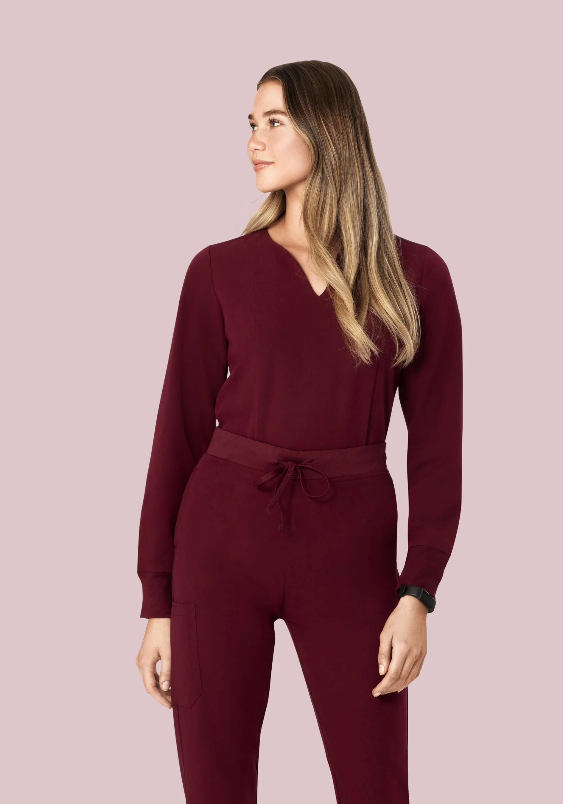 Long Sleeve Notch Neck Top Wine - Image 4