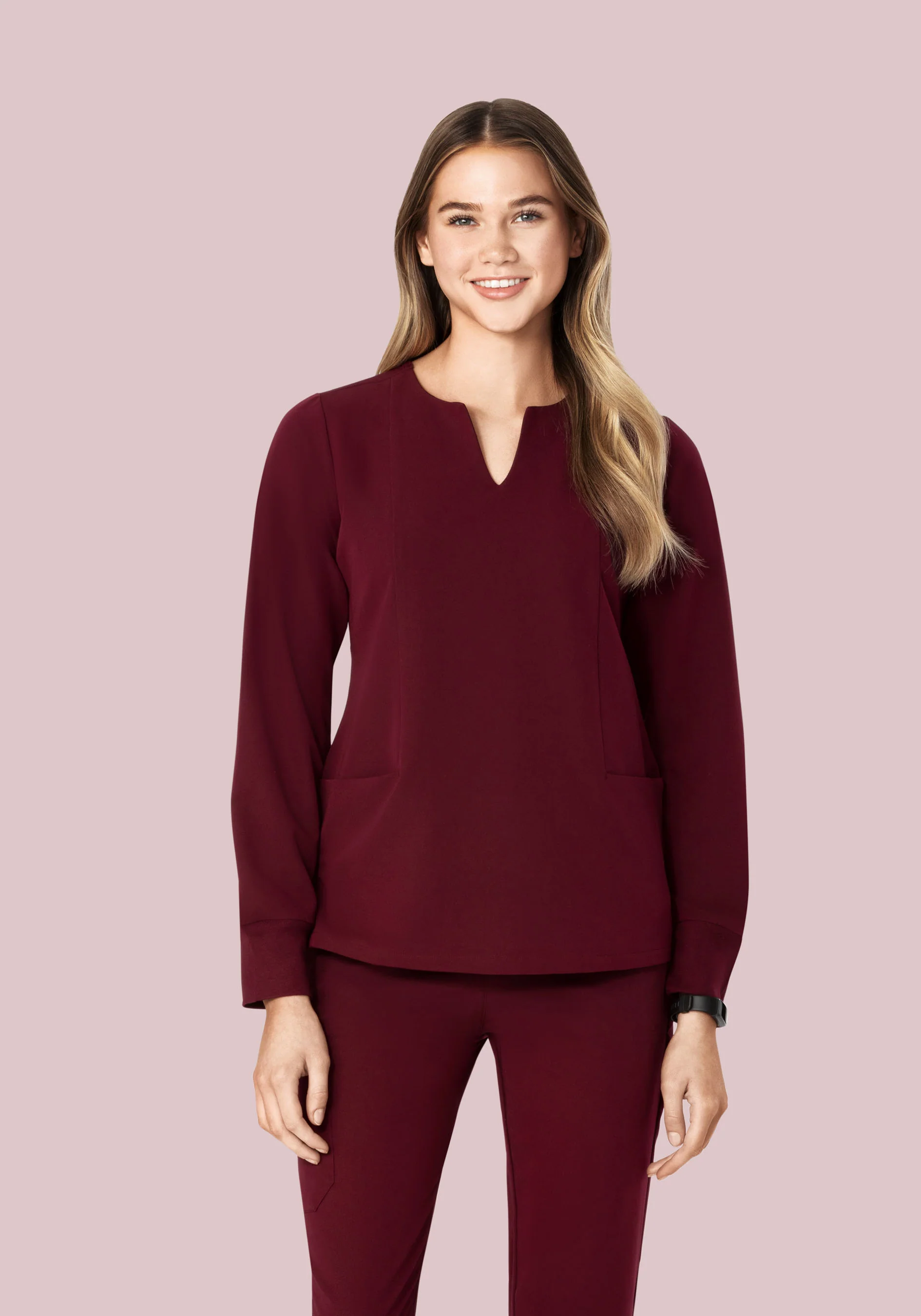 Long Sleeve Notch Neck Top Wine - Image 5